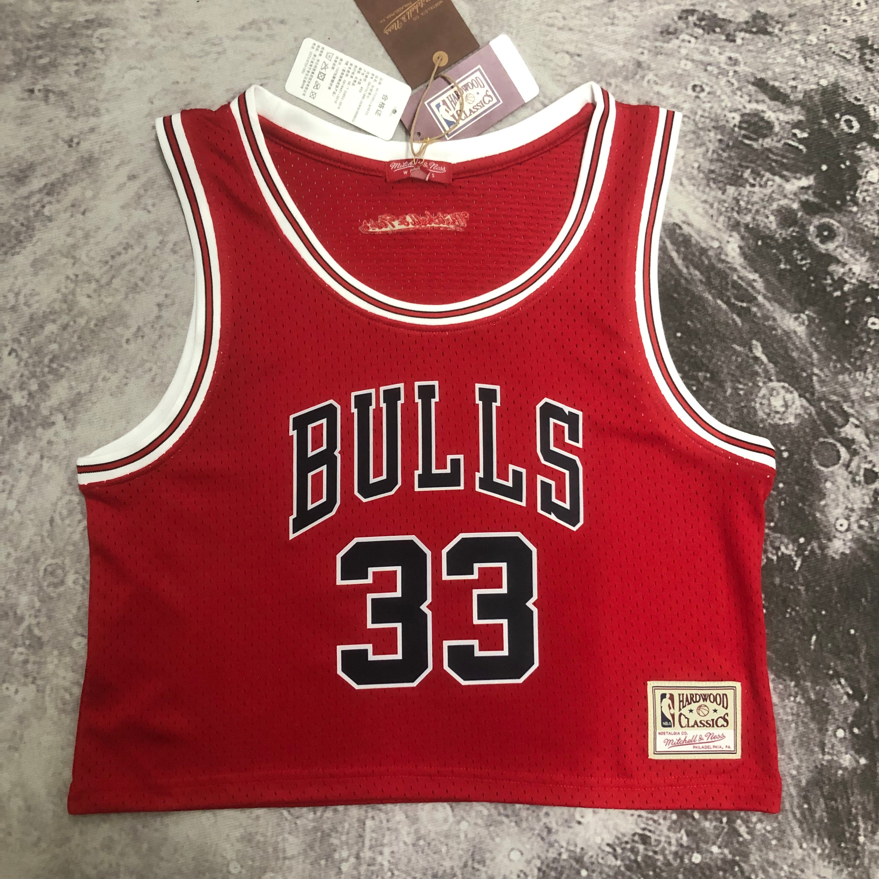MN Women's crop throwback jersey Bulls red No. 33 Pippen