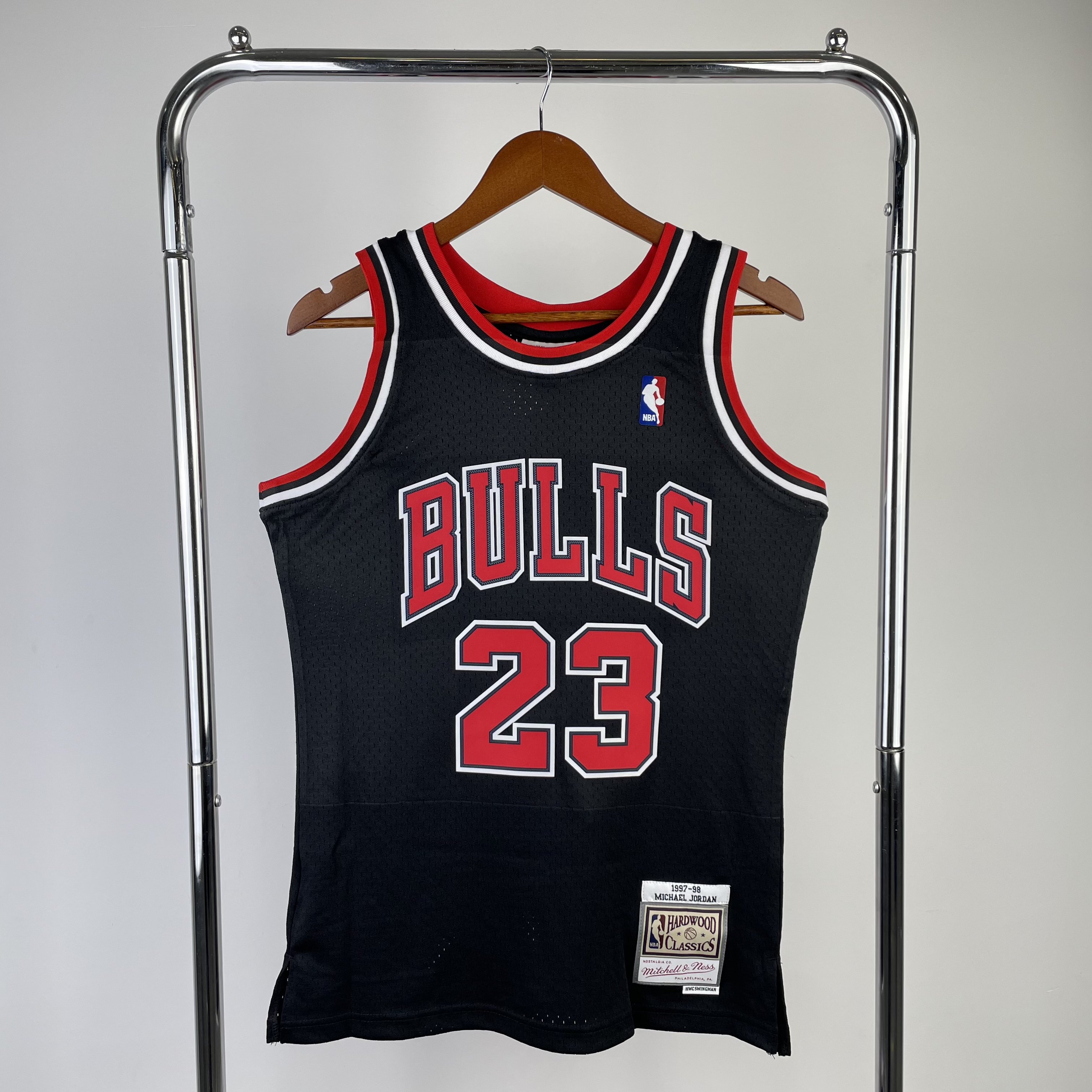 MN Hot Press Throwback Jersey SW Bulls' 98 Black No. 23 Jordan