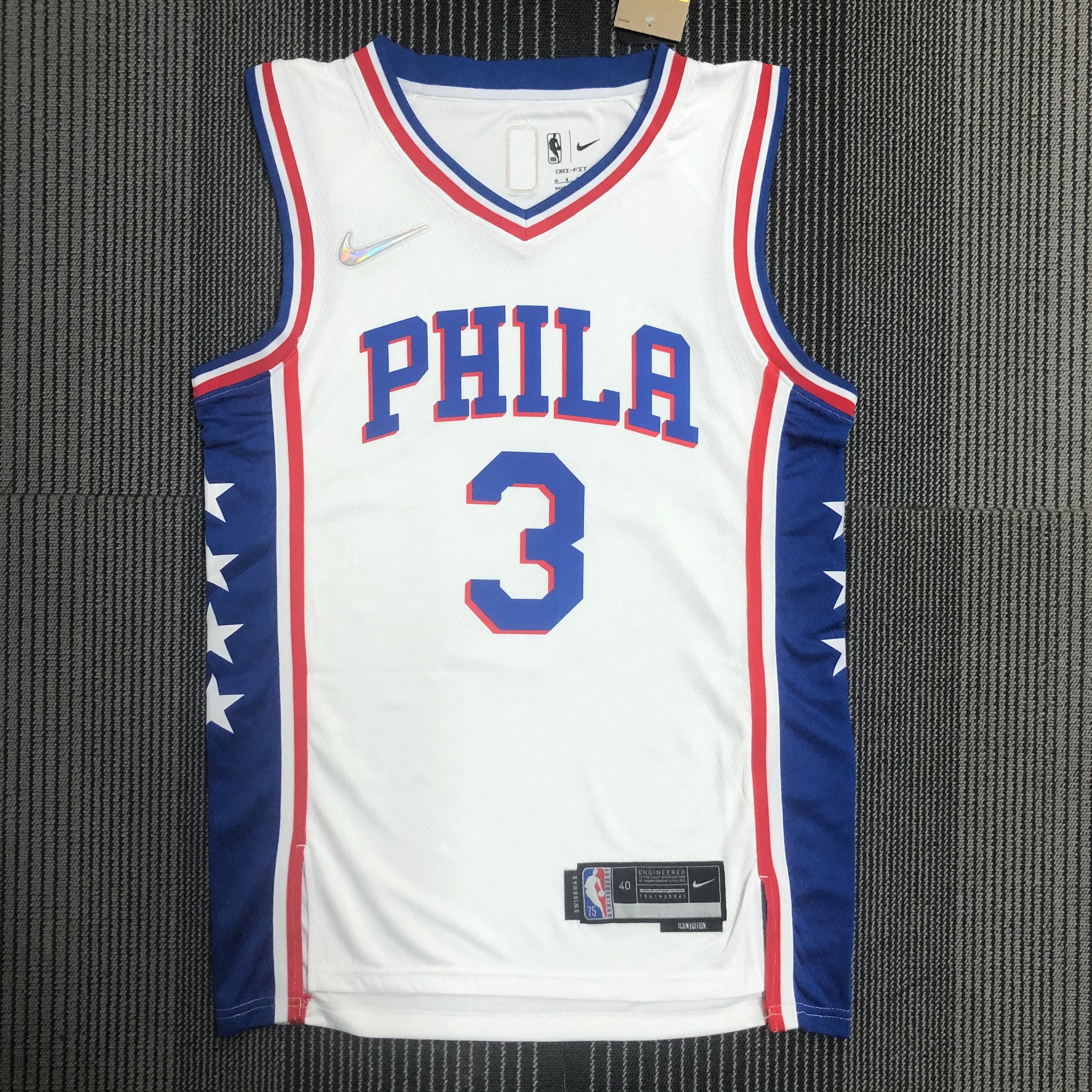 75th anniversary 76ers V-neck white No. 3 Iverson