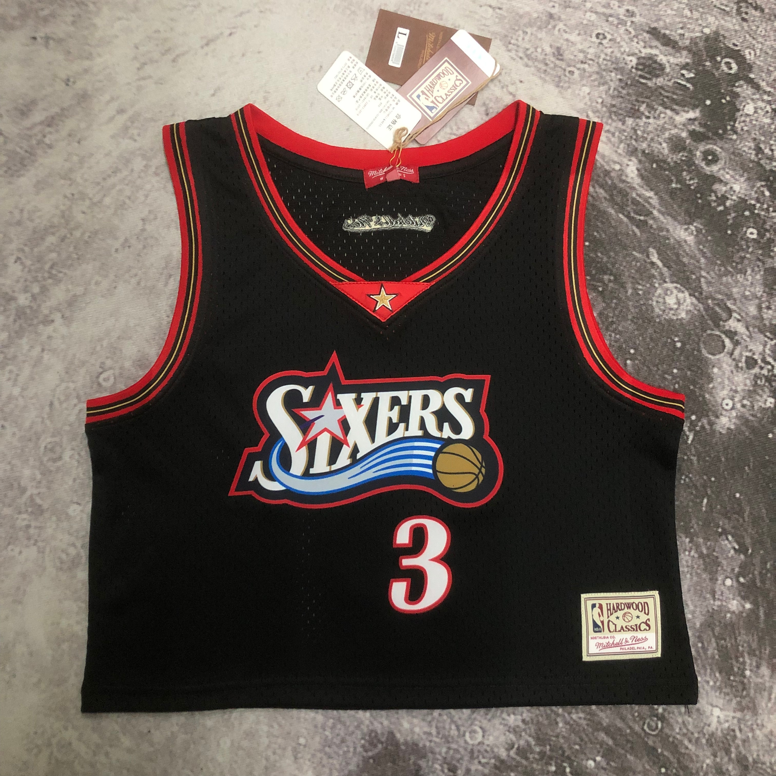 MN women's crop throwback jersey 76ers Big shooting star black No. 3 Iverson