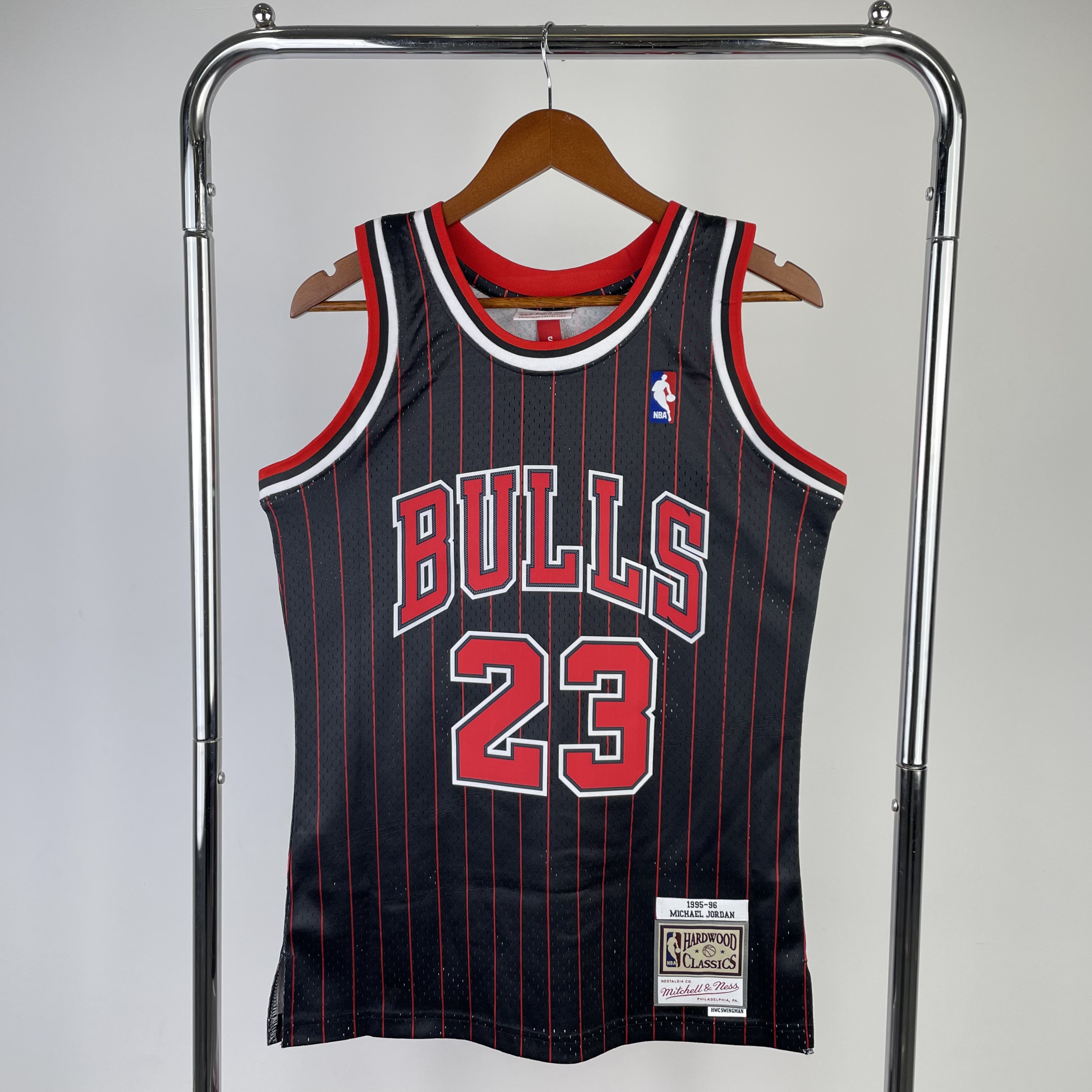 MN Hot Press Throwback jersey SW Bulls' 96 Black Stripes No. 23 Jordan
