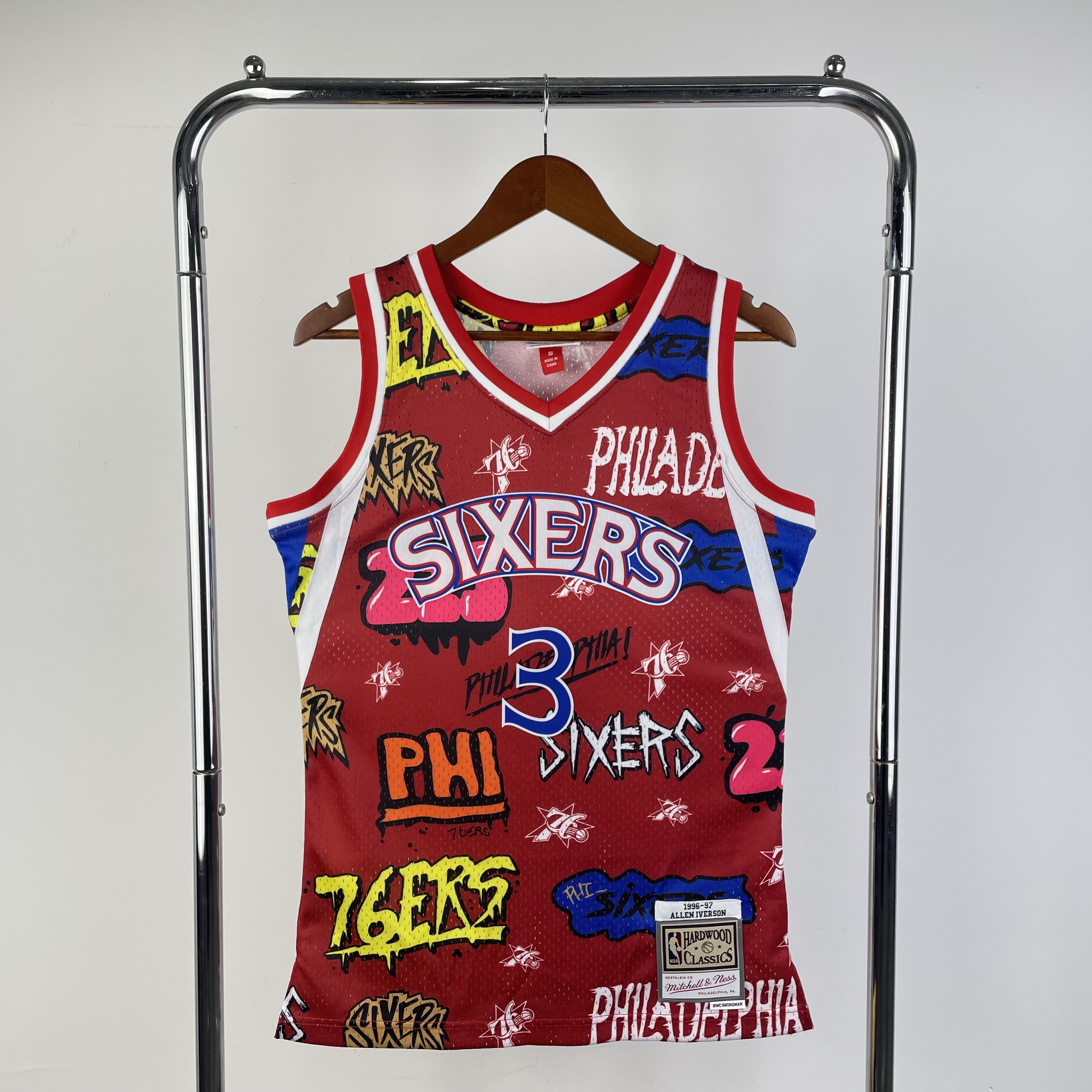 MN Hot Press Throwback jersey SW 76ers 9697 season doodle No. 3 Allen Iverson