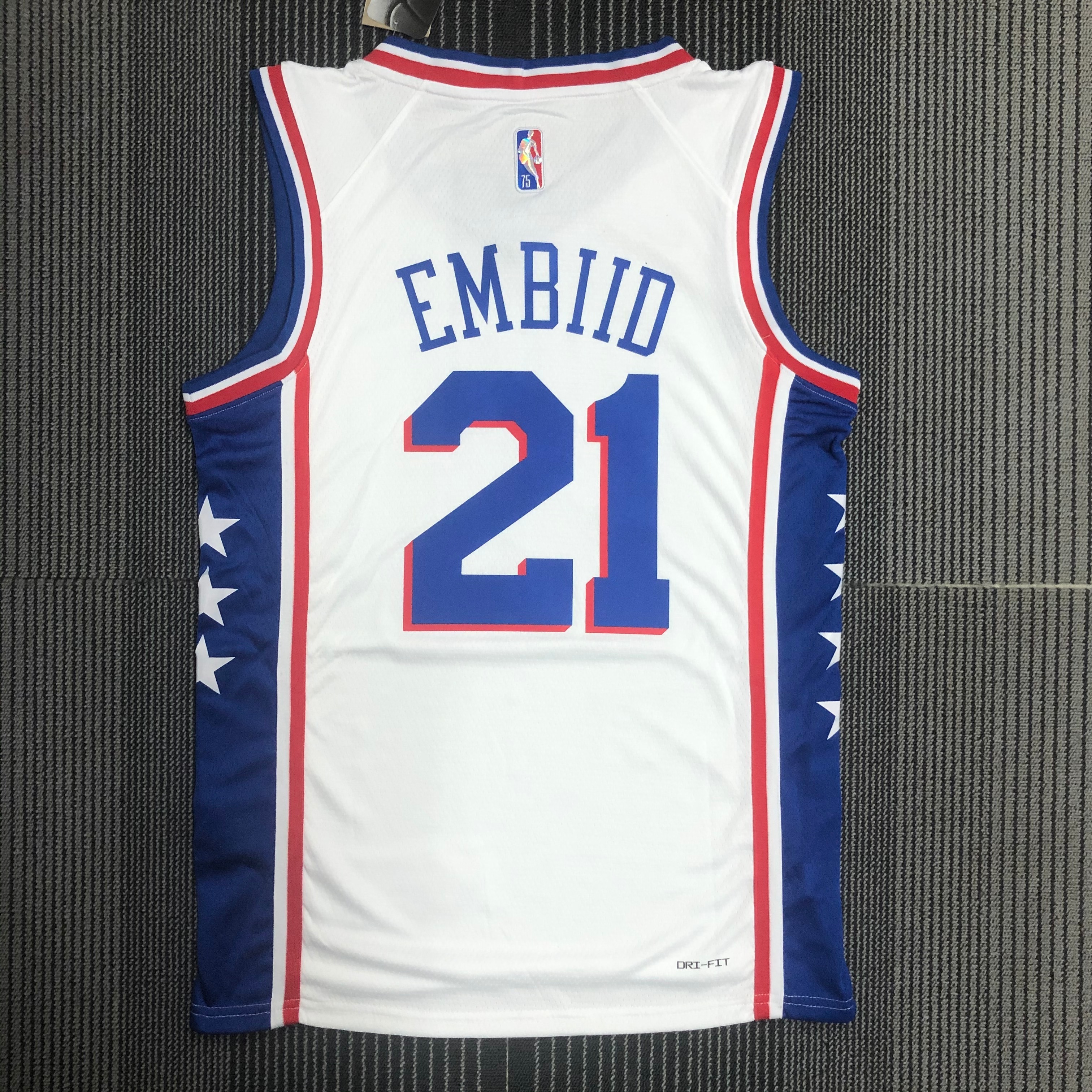 75th anniversary 76ers V-neck white 21 Embiid