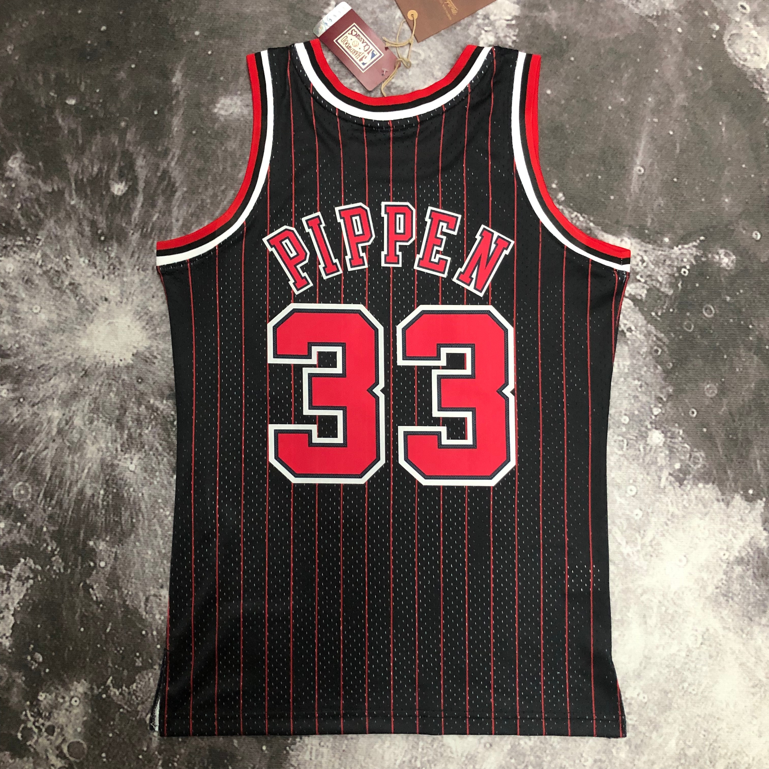 MN Hot Press Throwback jersey SW Bulls' 96 Black Stripes No. 33 Pippen