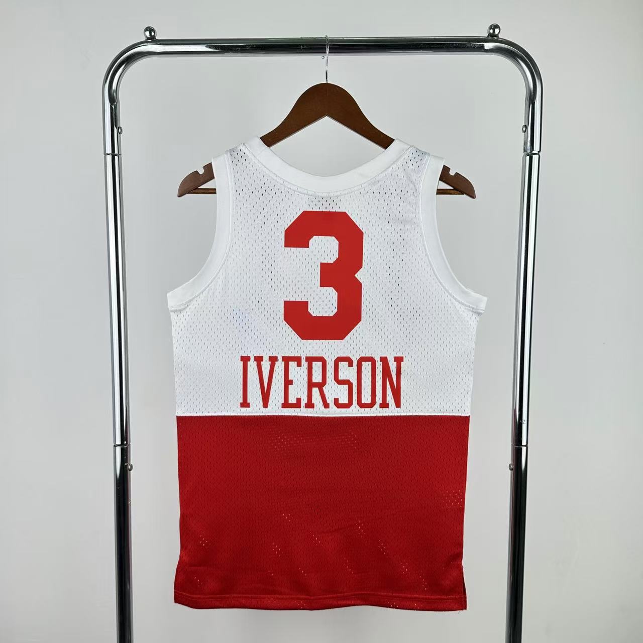 MN Retro hot press jersey SW The Sixers' 0304 season white and red No. 3 Iverson