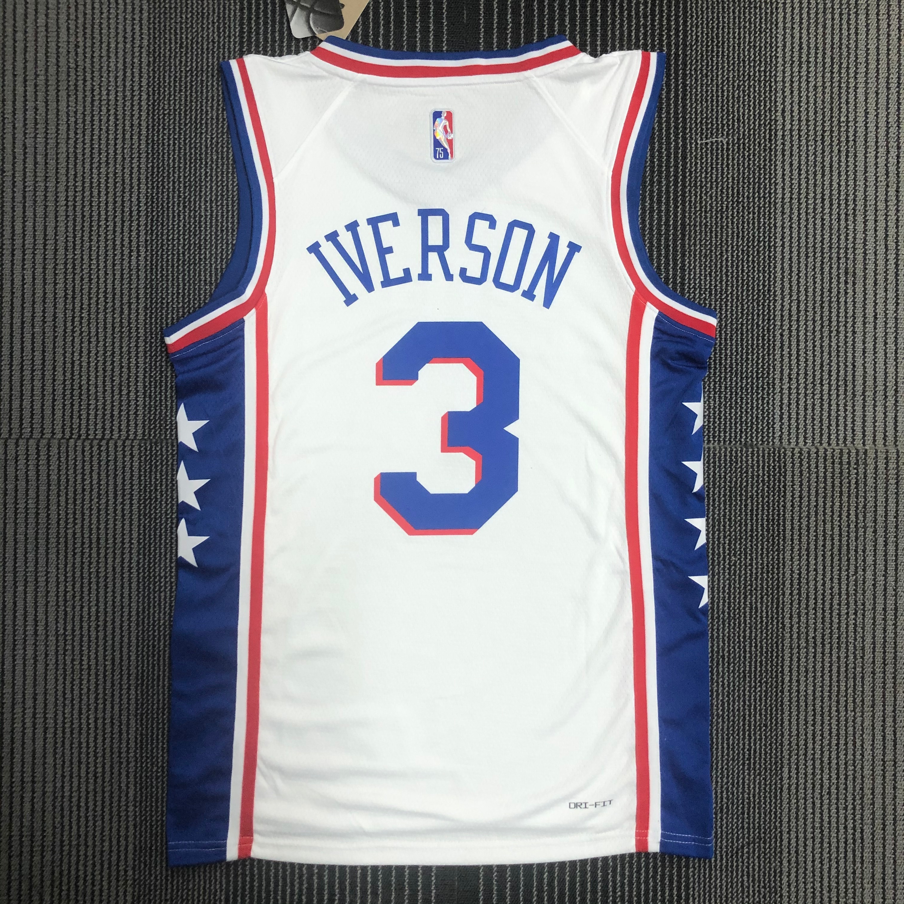 75th anniversary 76ers V-neck white No. 3 Iverson