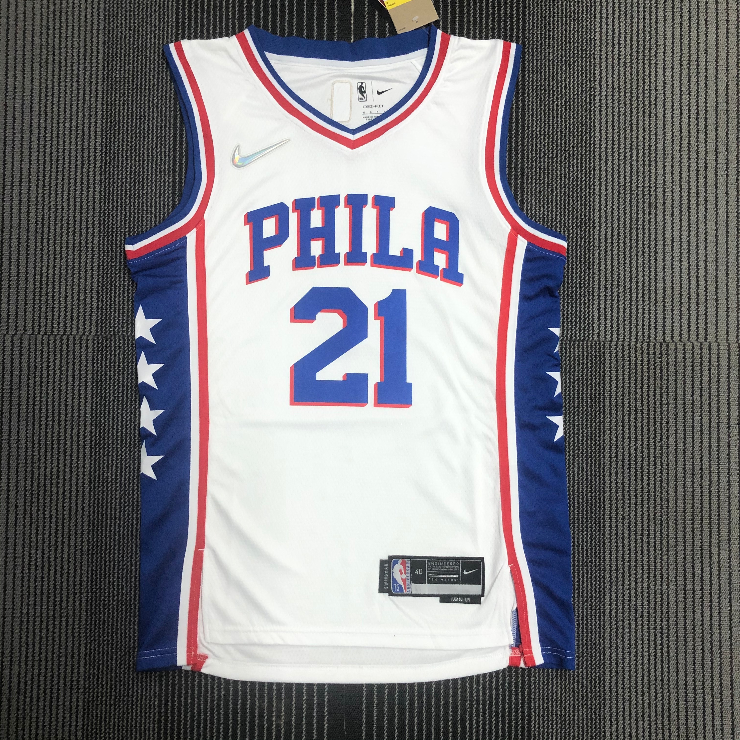 75th anniversary 76ers V-neck white 21 Embiid