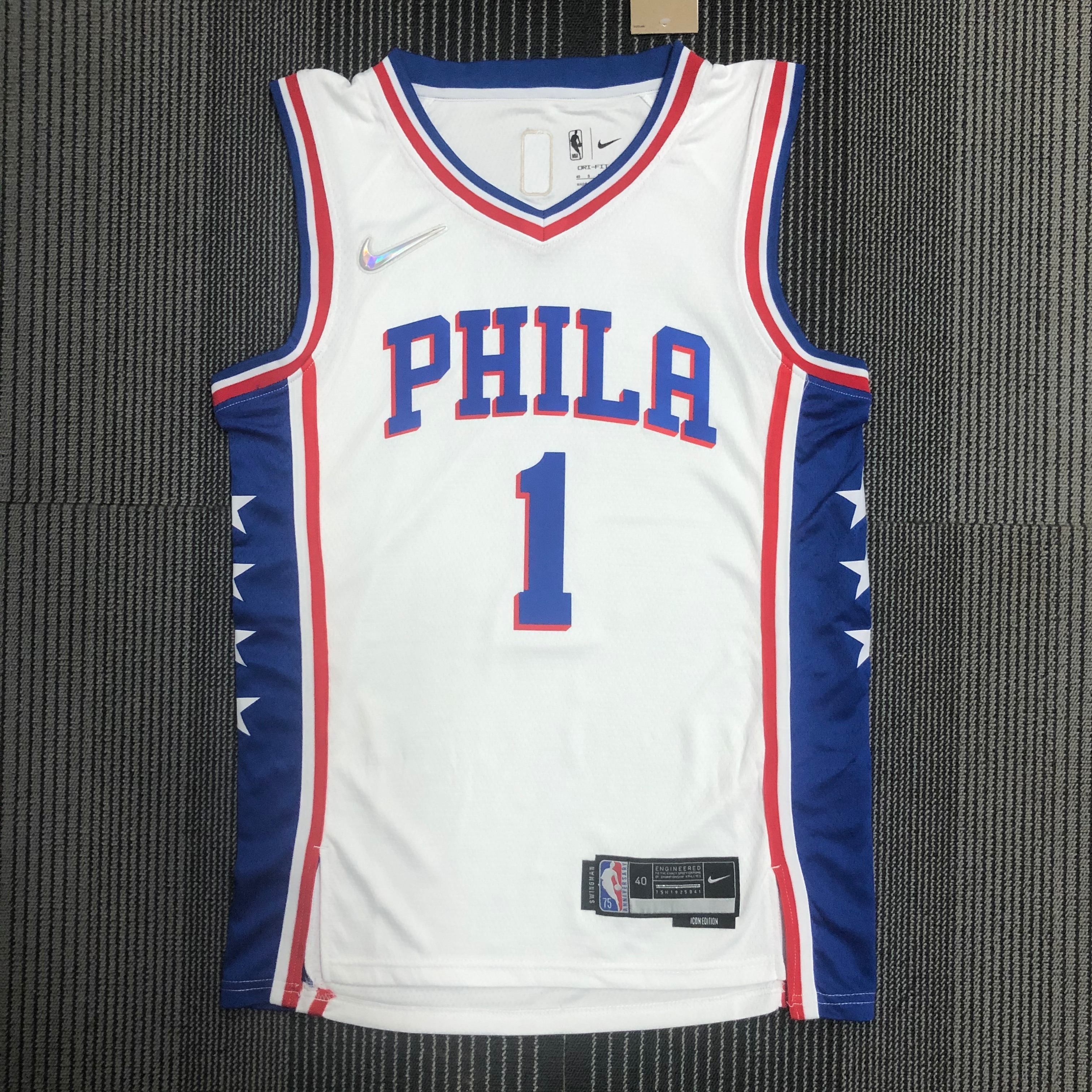 75th anniversary 76ers V-neck white # 1 Harden
