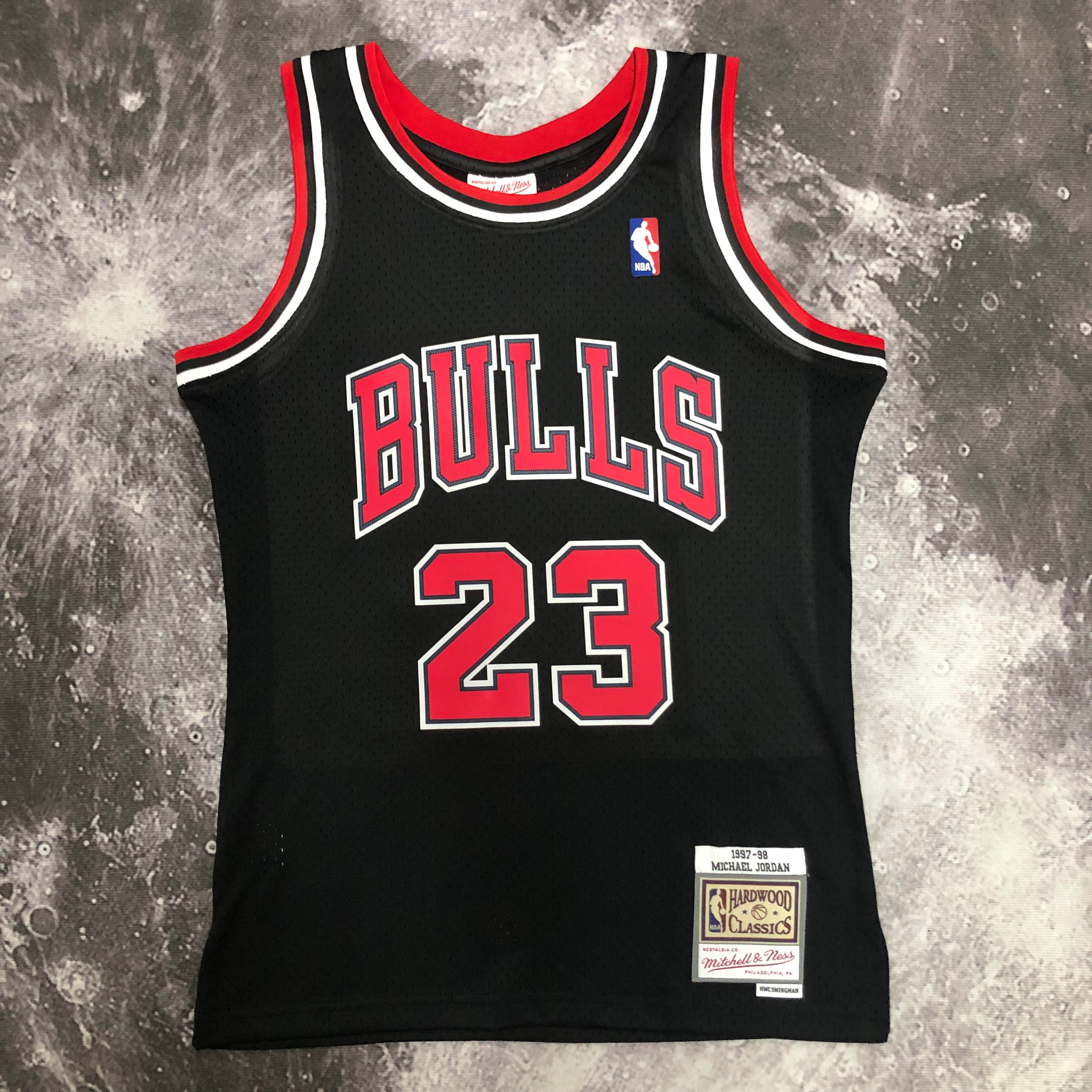 MN Hot Press Throwback Jersey SW Bulls' 98 Black No. 23 Jordan