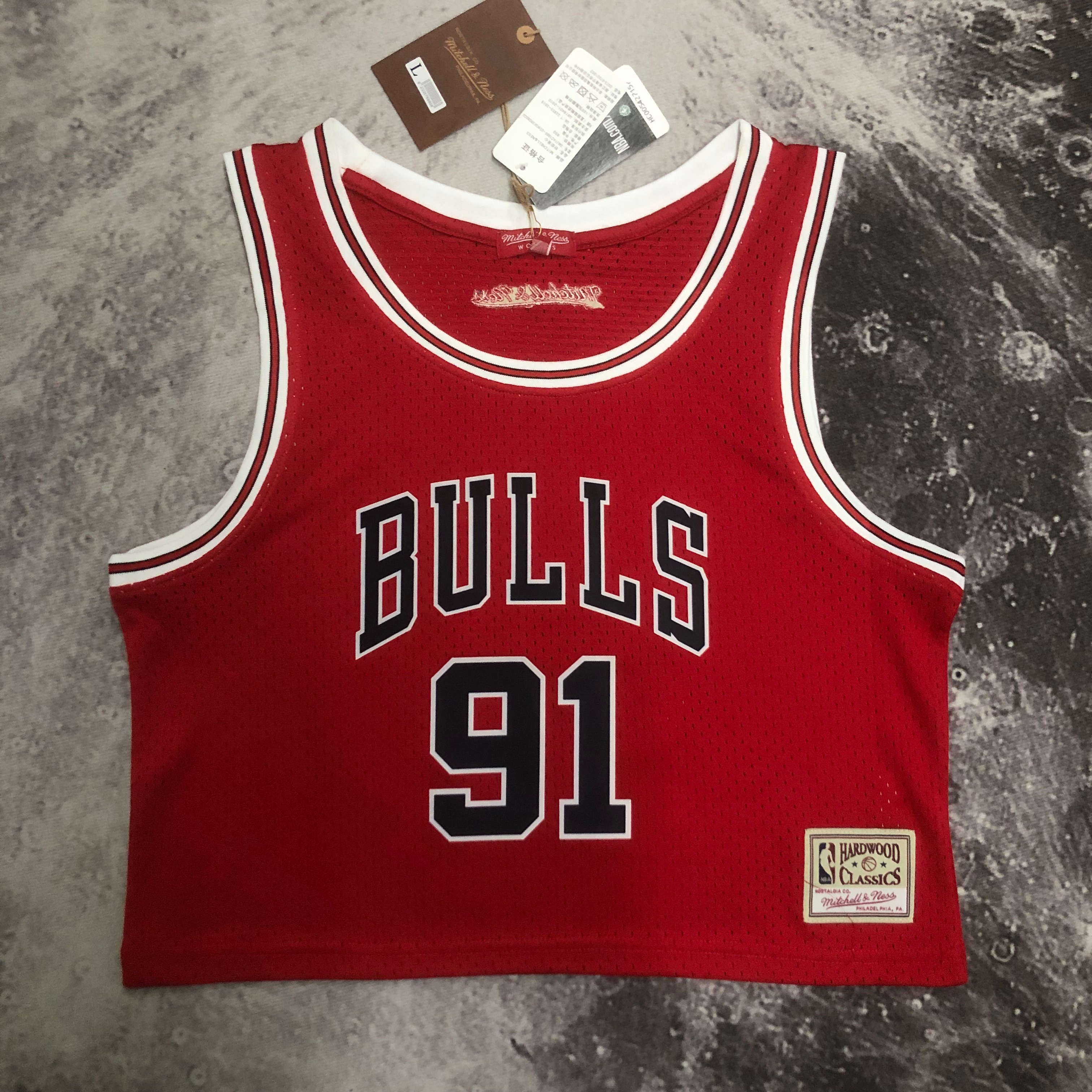MN Women's Crop throwback jersey Bulls red No. 91 Rodman