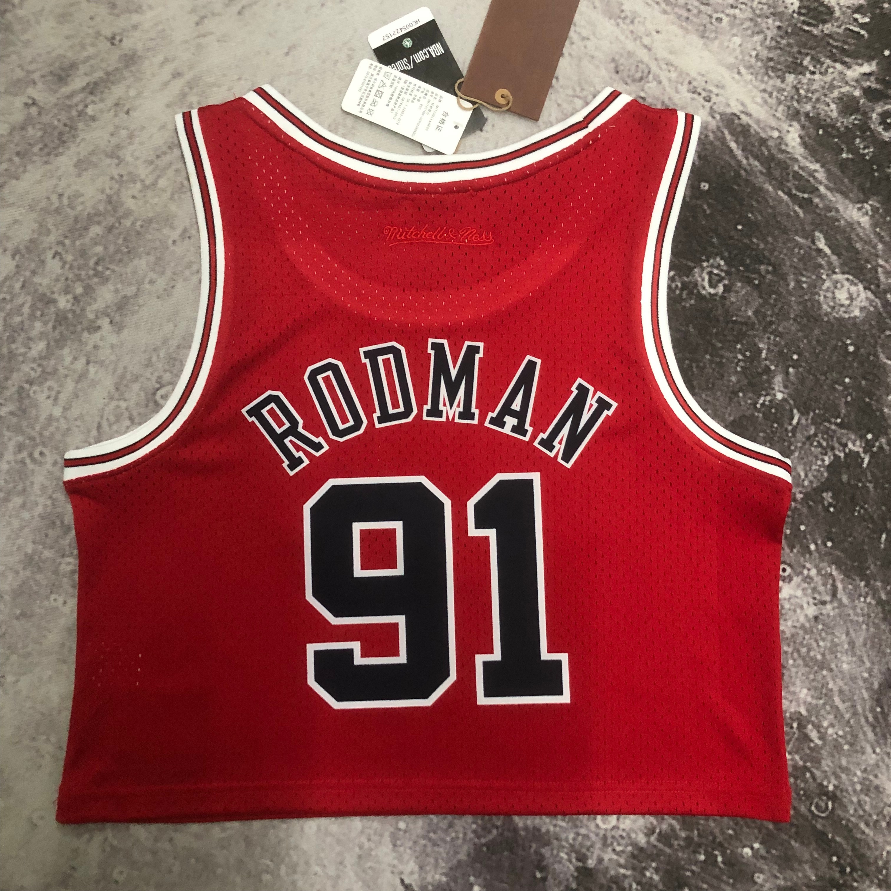 MN Women's Crop throwback jersey Bulls red No. 91 Rodman