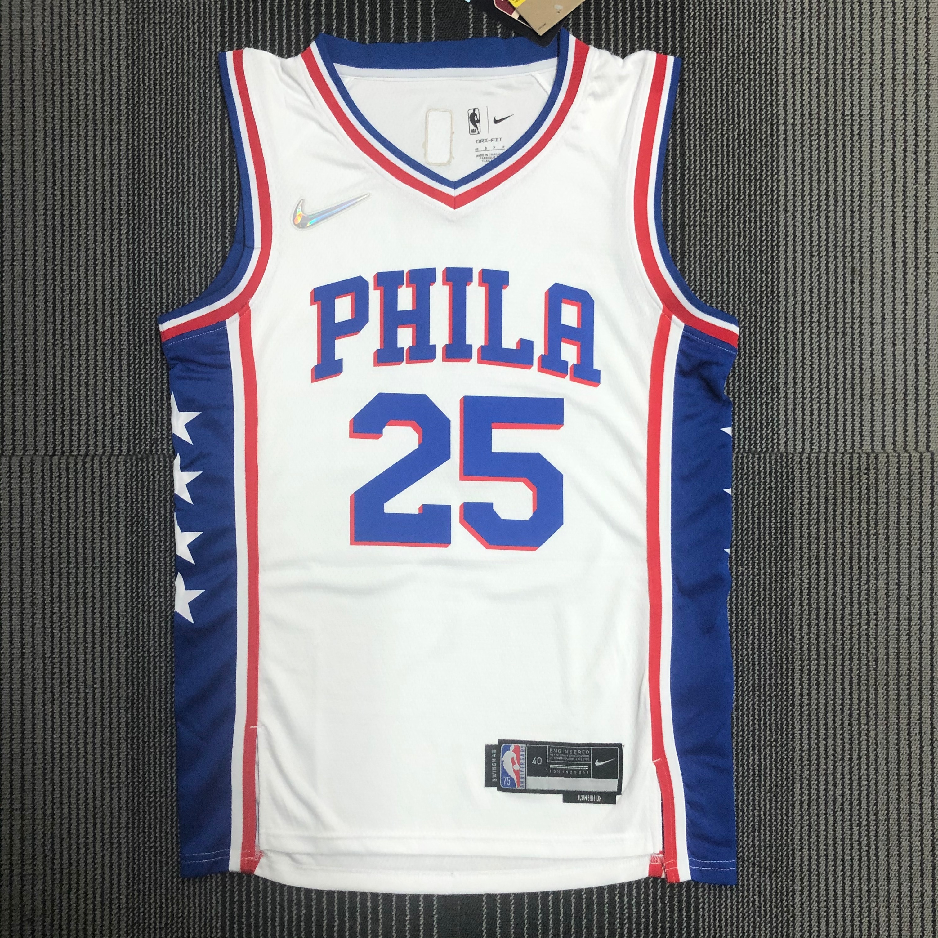 75th anniversary 76ers V-neck white # 25 Simmons