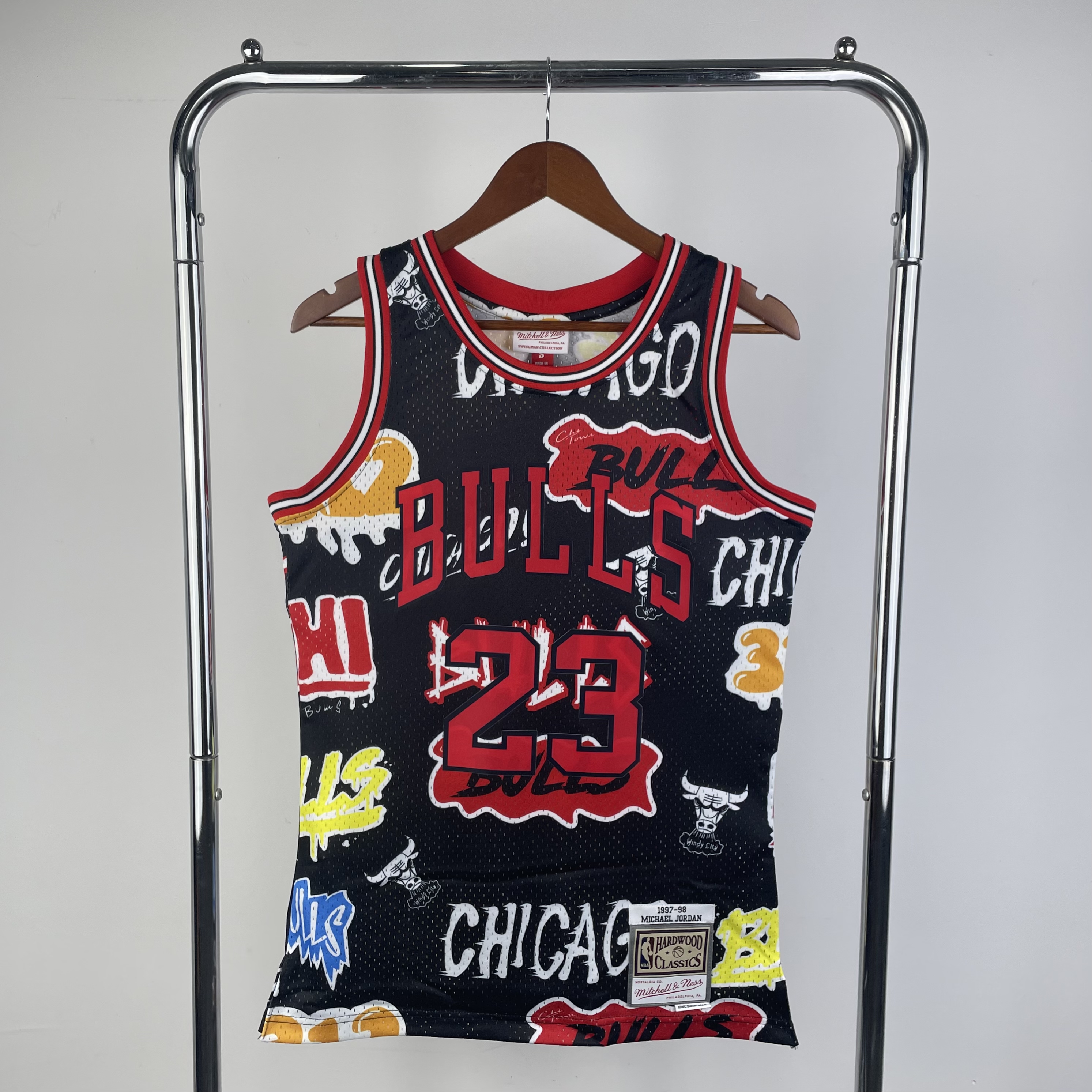 MN Hot Pressed Throwback Jersey SW Bulls 9798 season doodle # 23 Jordan