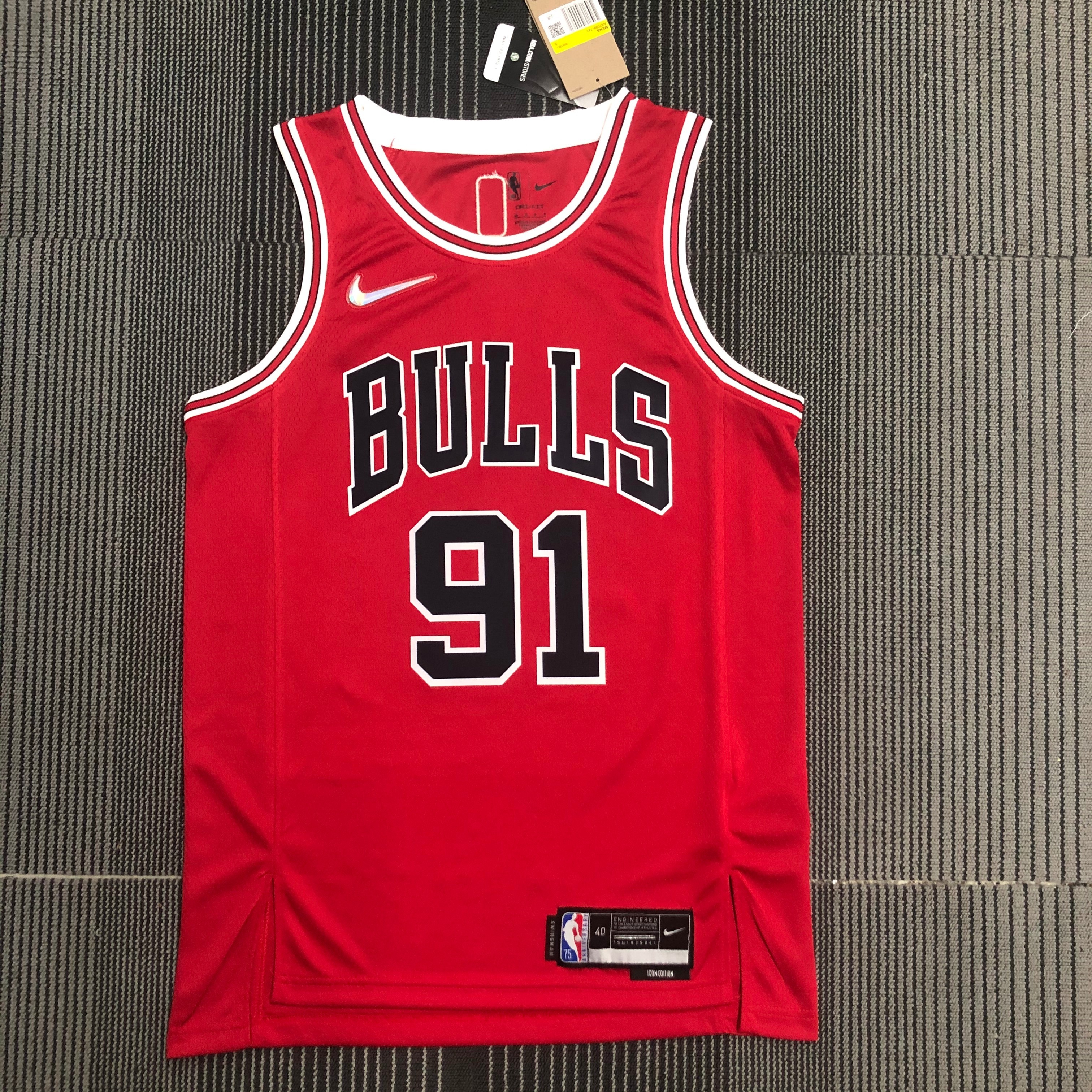 75th anniversary Bulls red No. 91 Rodman