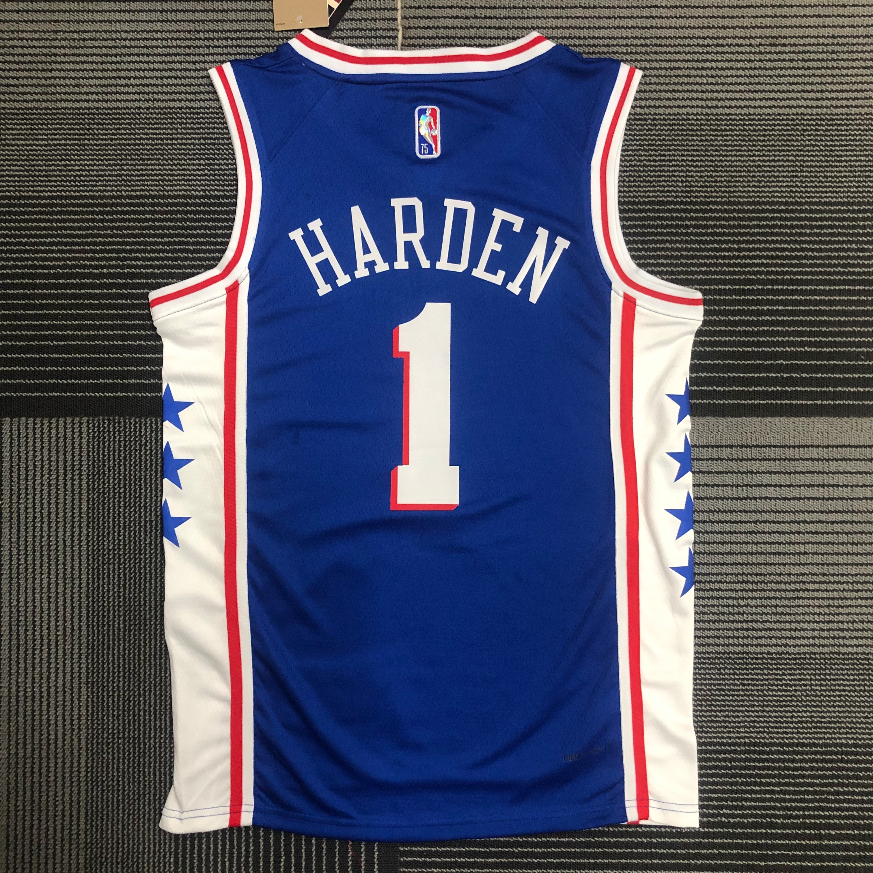 75th anniversary 76ers V-neck blue # 1 Harden