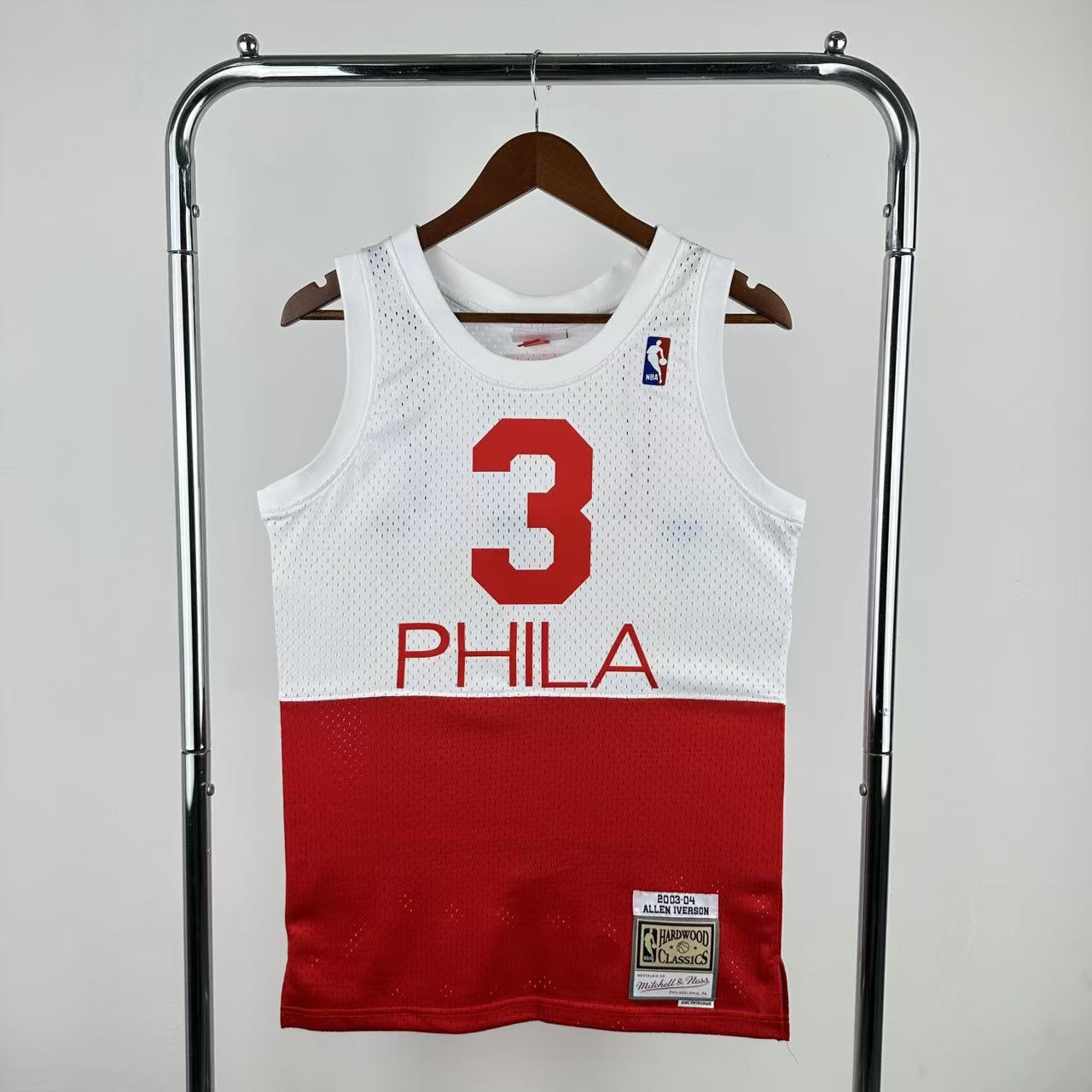 MN Retro hot press jersey SW The Sixers' 0304 season white and red No. 3 Iverson
