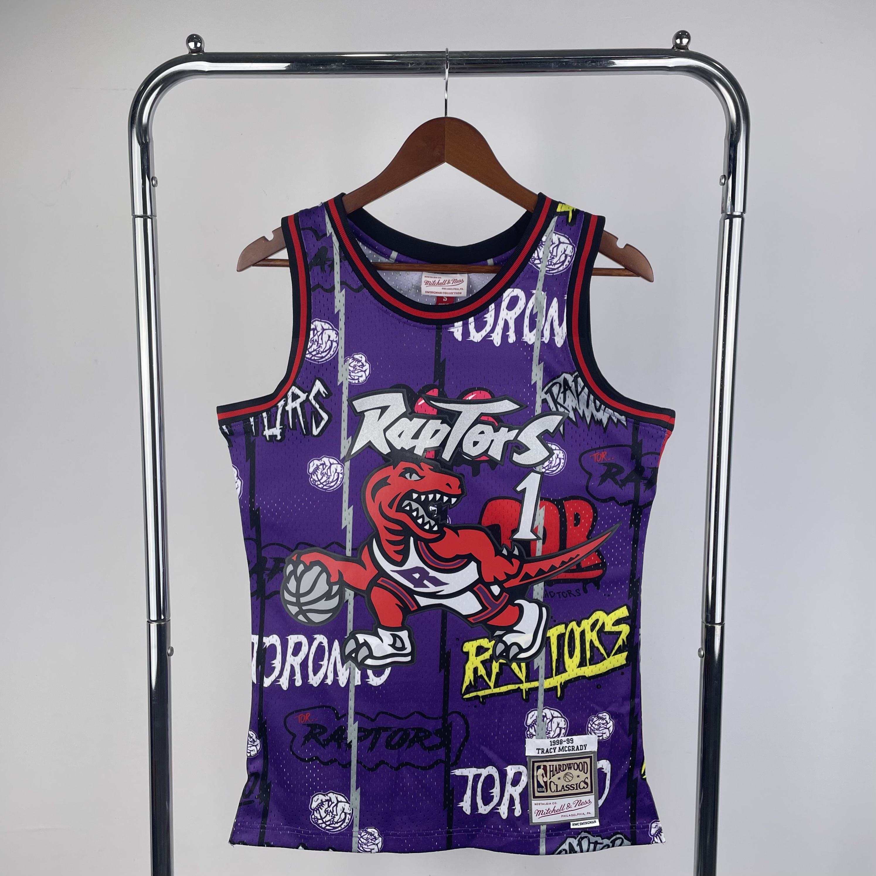 MN Hot Press Throwback Jersey SW Raptors 9899 season doodle No. 1 McGrady