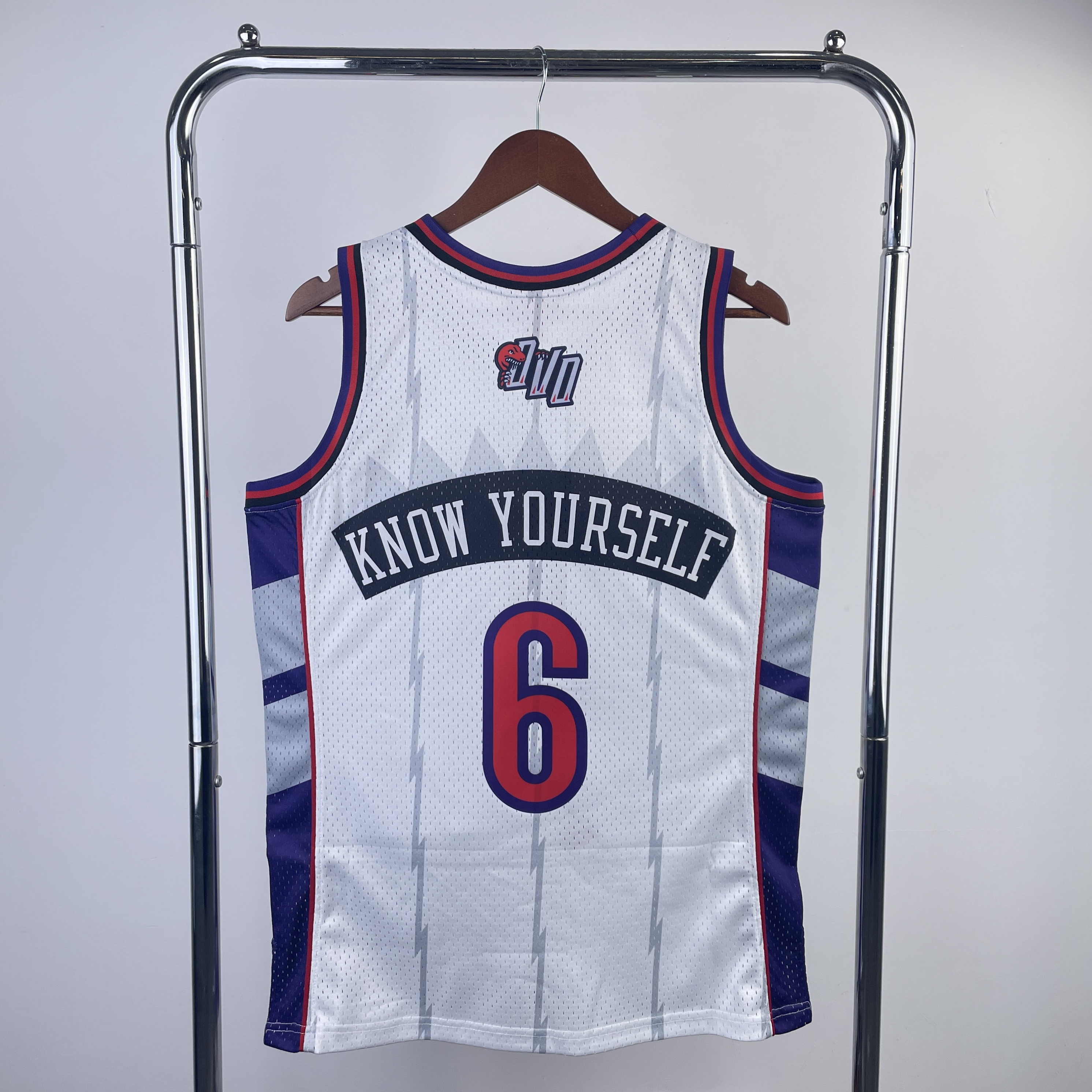 MN Fan Edition hot Press throwback jersey Raptors white No. 6 KNOW YOURSELF