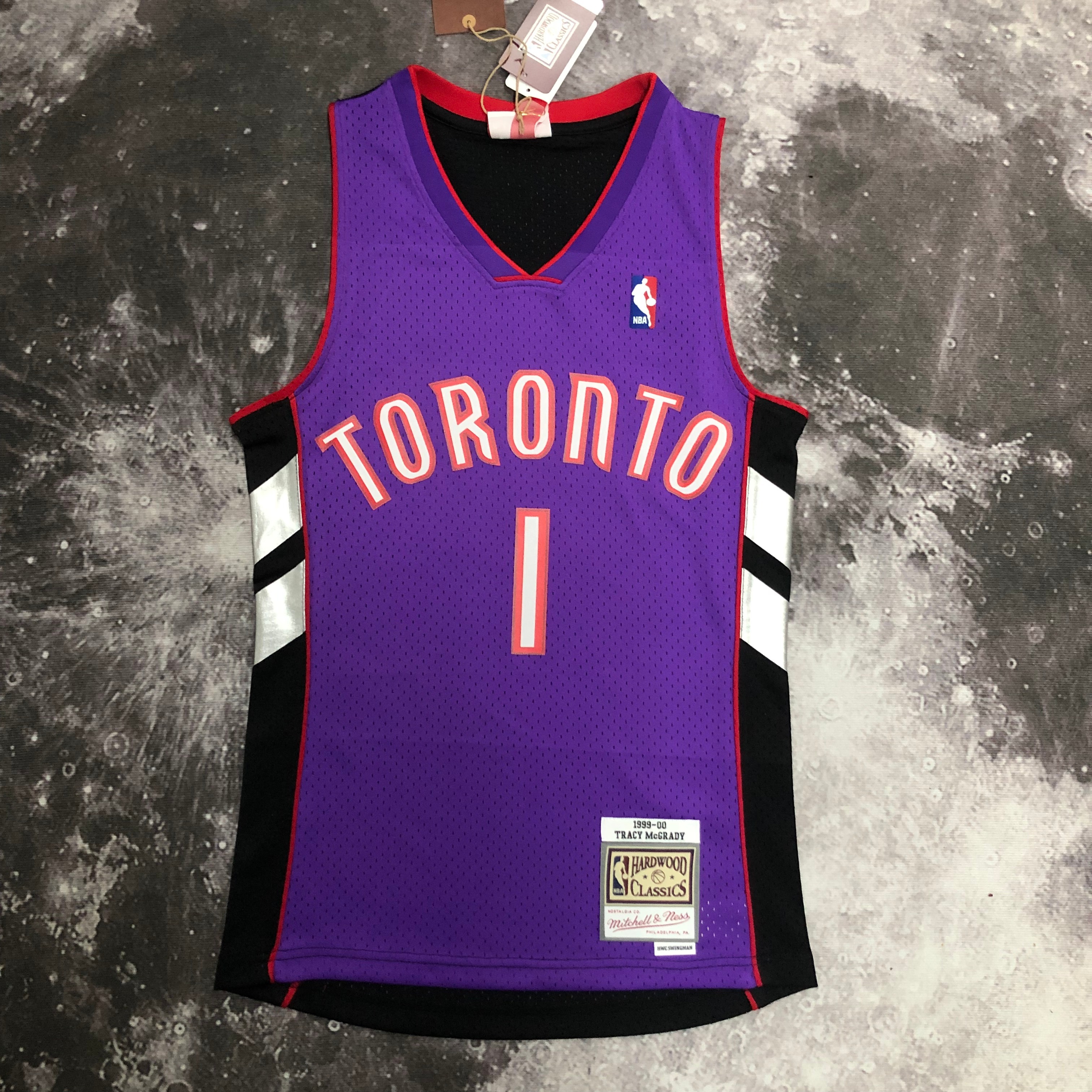 MN Hot Press Throwback Jersey SW Raptors 00 season purple and black No. 1 McGrady