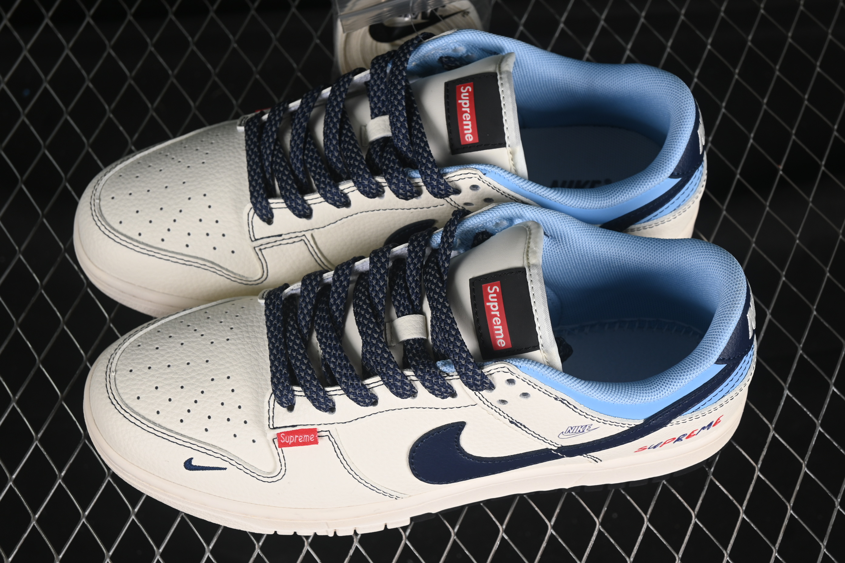 SB Dunk Low Sup series rice white navy blue hook anniversary high-end custom low-top casual shoes