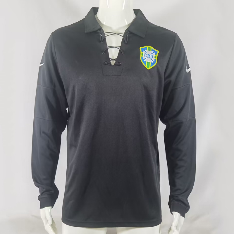 2004 Brazil Away Retro Jersey Black long sleeve