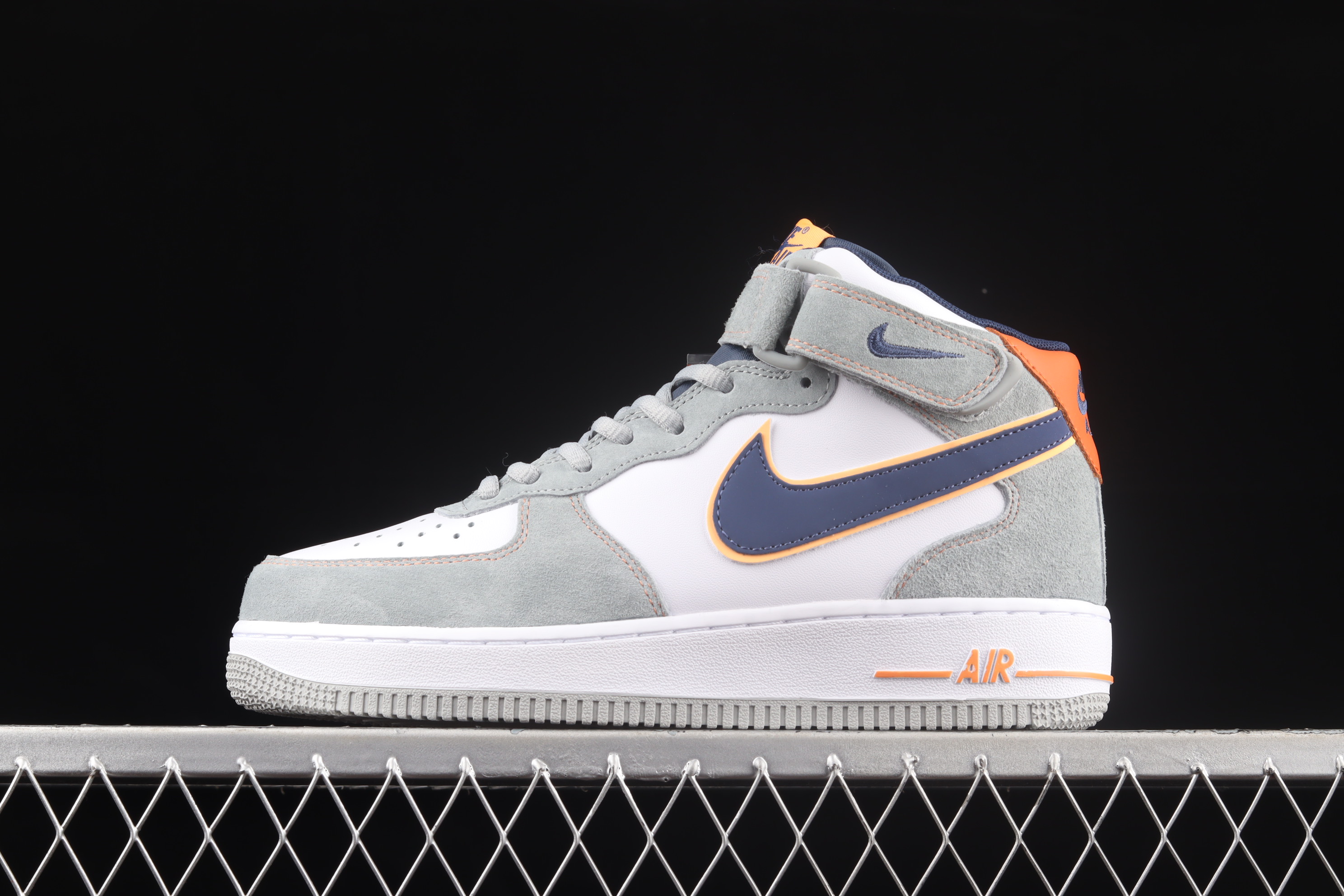 Nk Air Force 1'07 Mid gray-blue Orange suede Air Force One mid-top casual sneakers