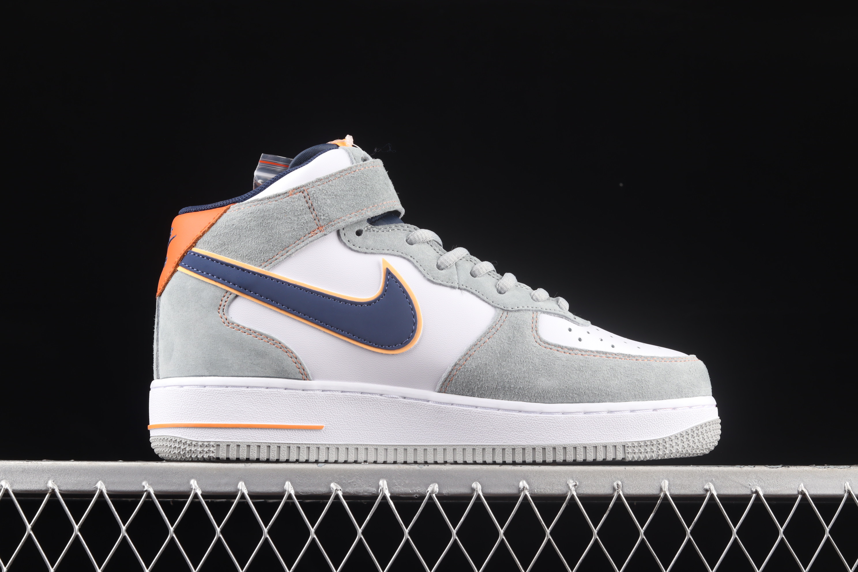 Nk Air Force 1'07 Mid gray-blue Orange suede Air Force One mid-top casual sneakers