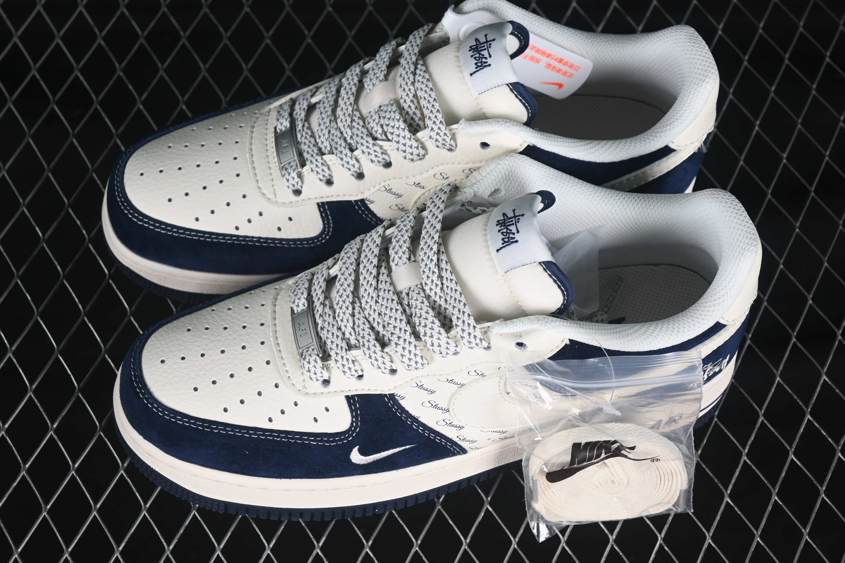 Nk Air Force 1'07 Low Stussy Collaboration Deep Blue Fur White Hook XZ6188-673 36-45