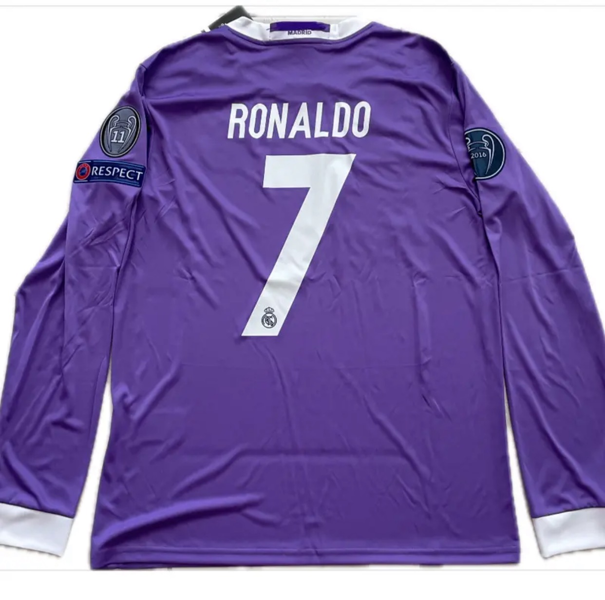 Ronaldo Jersey #7 Madrid 2016-2017 Long Sleeve Jersey Champions Cardiff