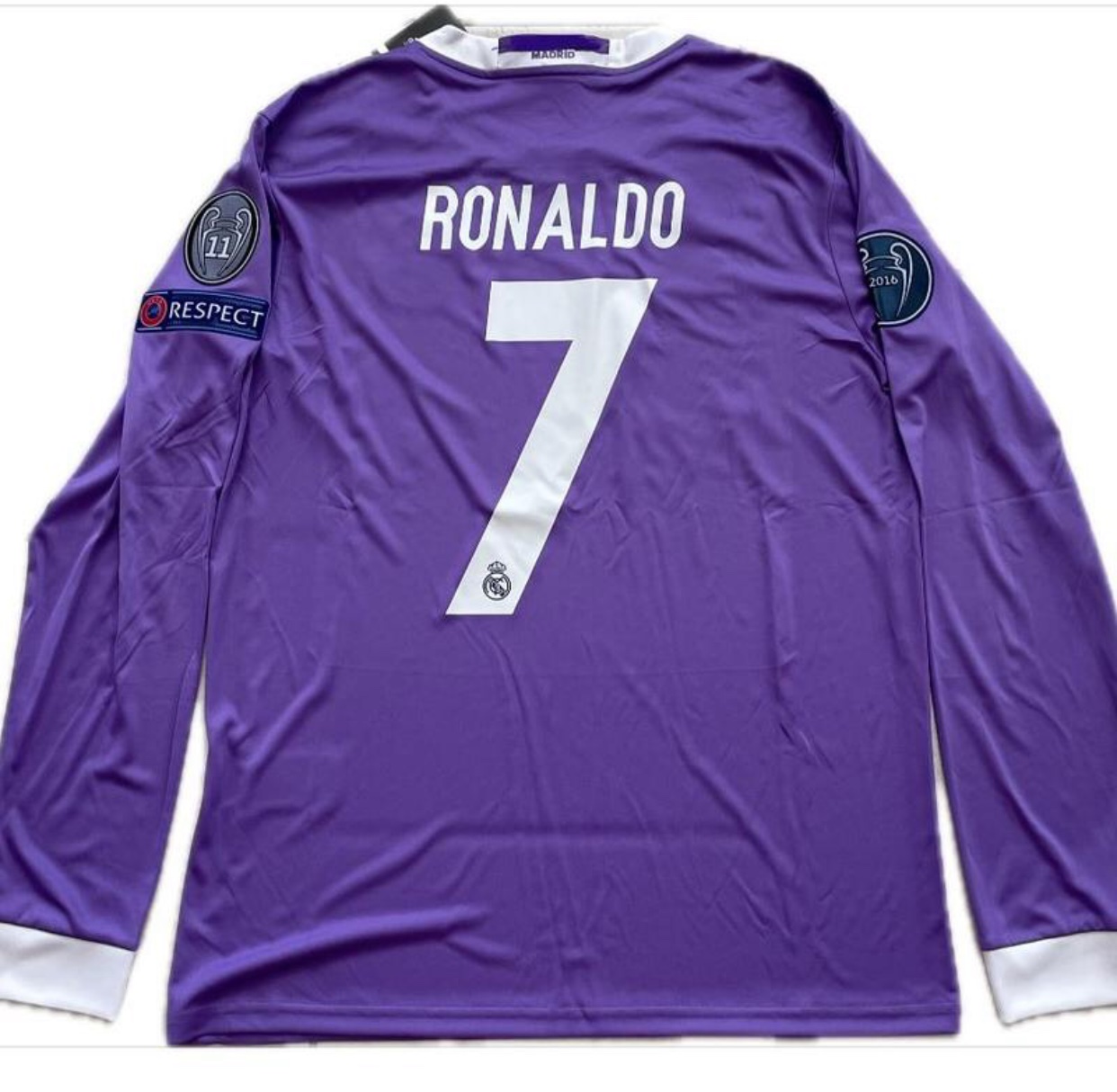Ronaldo Jersey #7 Madrid 2016-2017 Long Sleeve Jersey Champions Cardiff