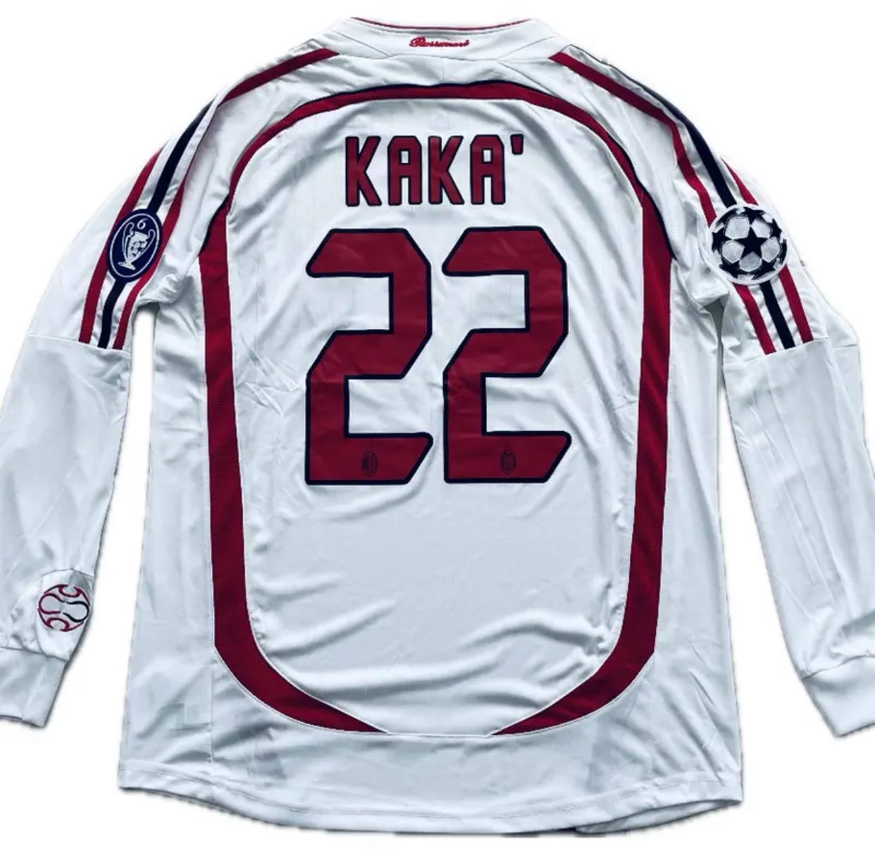 KAKA AC Milan Champions League 2007 Final Long Sleeve White Retro Soccer Jersey Man Quick Dry