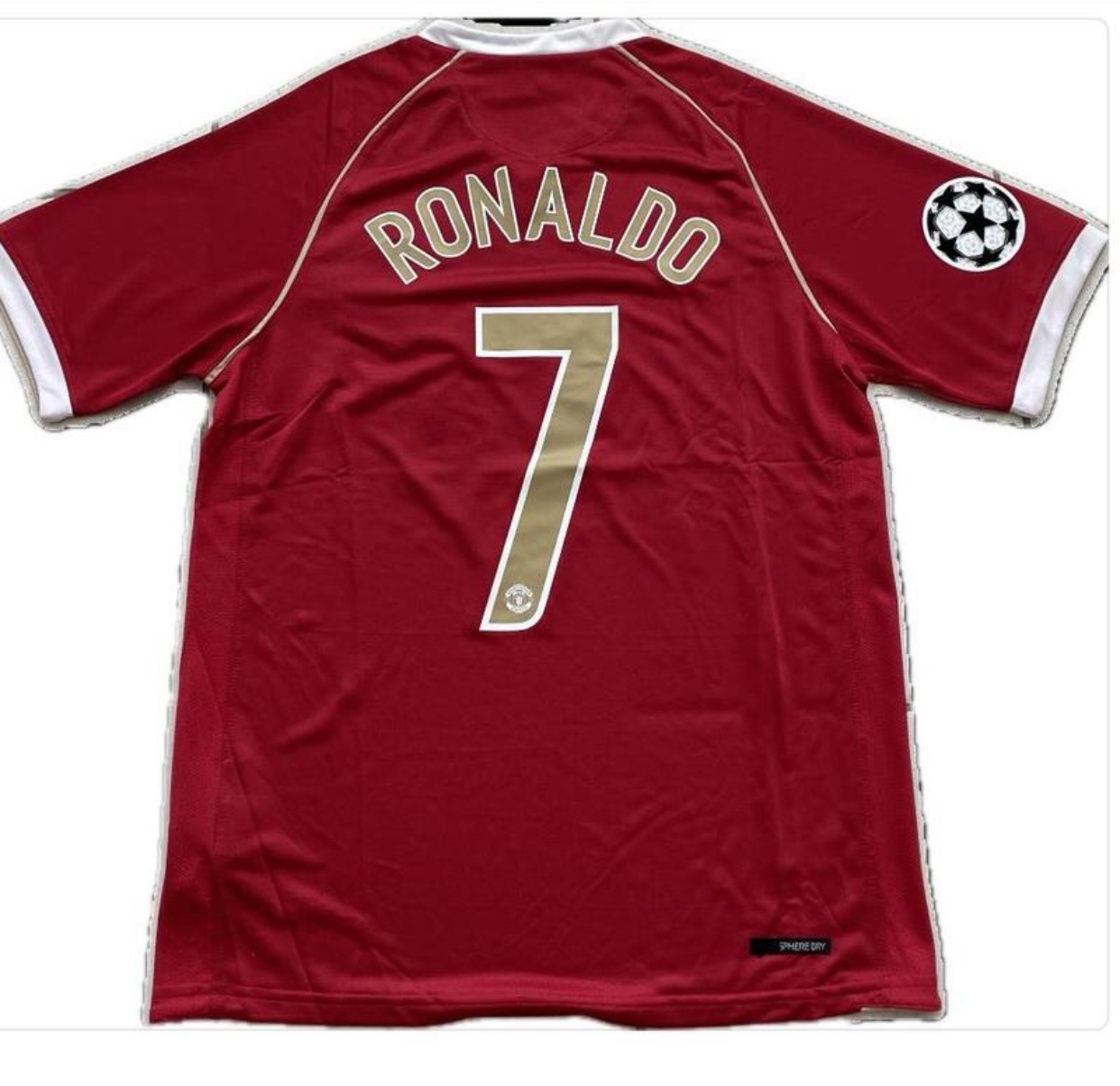 Cristian Ronaldo Vintage Manchester United 2006/07 Home Soccer Jersey Gold Lettering Ballstar Soccer Ball