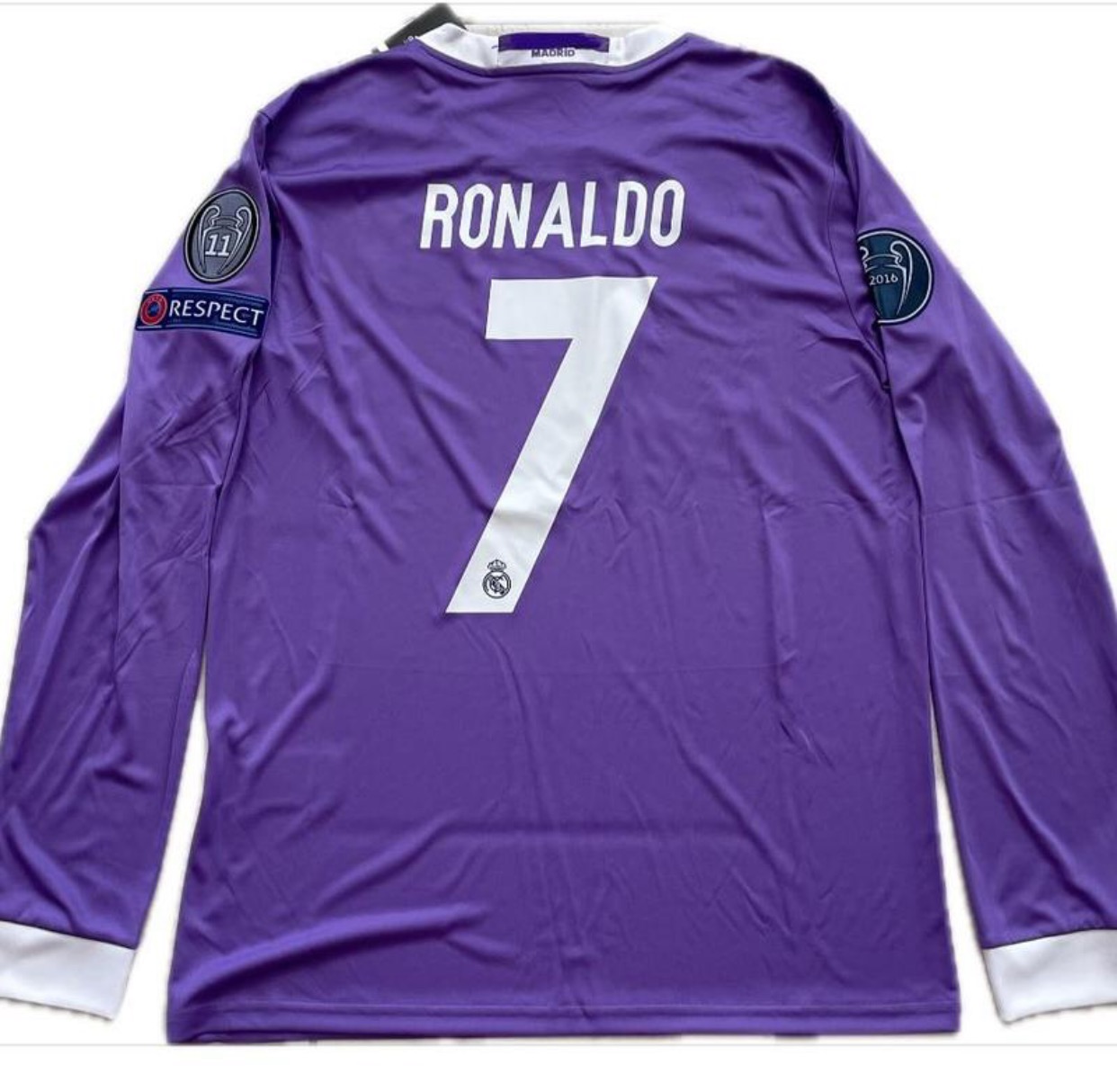 Ronaldo Jersey #7 Madrid 2016-2017 Long Sleeve Jersey Champions Cardiff