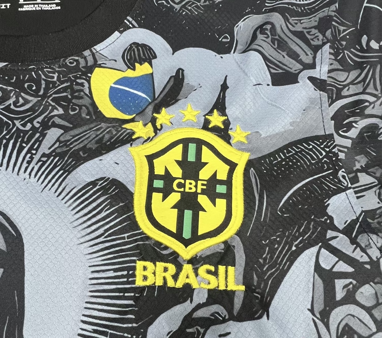 2425 Brazil Black Short Sleeve SpecialEdition Redeemer Five Star Soccer Jersey