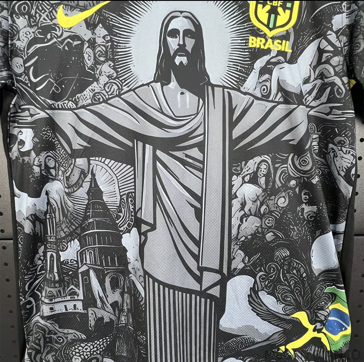 2425 Brazil Black Short Sleeve SpecialEdition Redeemer Five Star Soccer Jersey