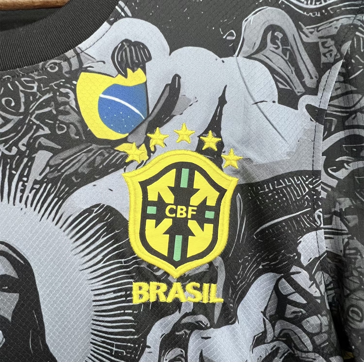 2425 Brazil Black Short Sleeve SpecialEdition Redeemer Five Star Soccer Jersey