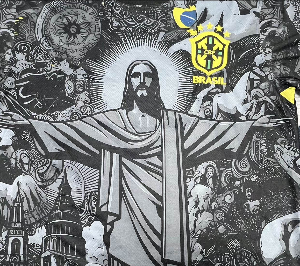 2425 Brazil Black Short Sleeve SpecialEdition Redeemer Five Star Soccer Jersey