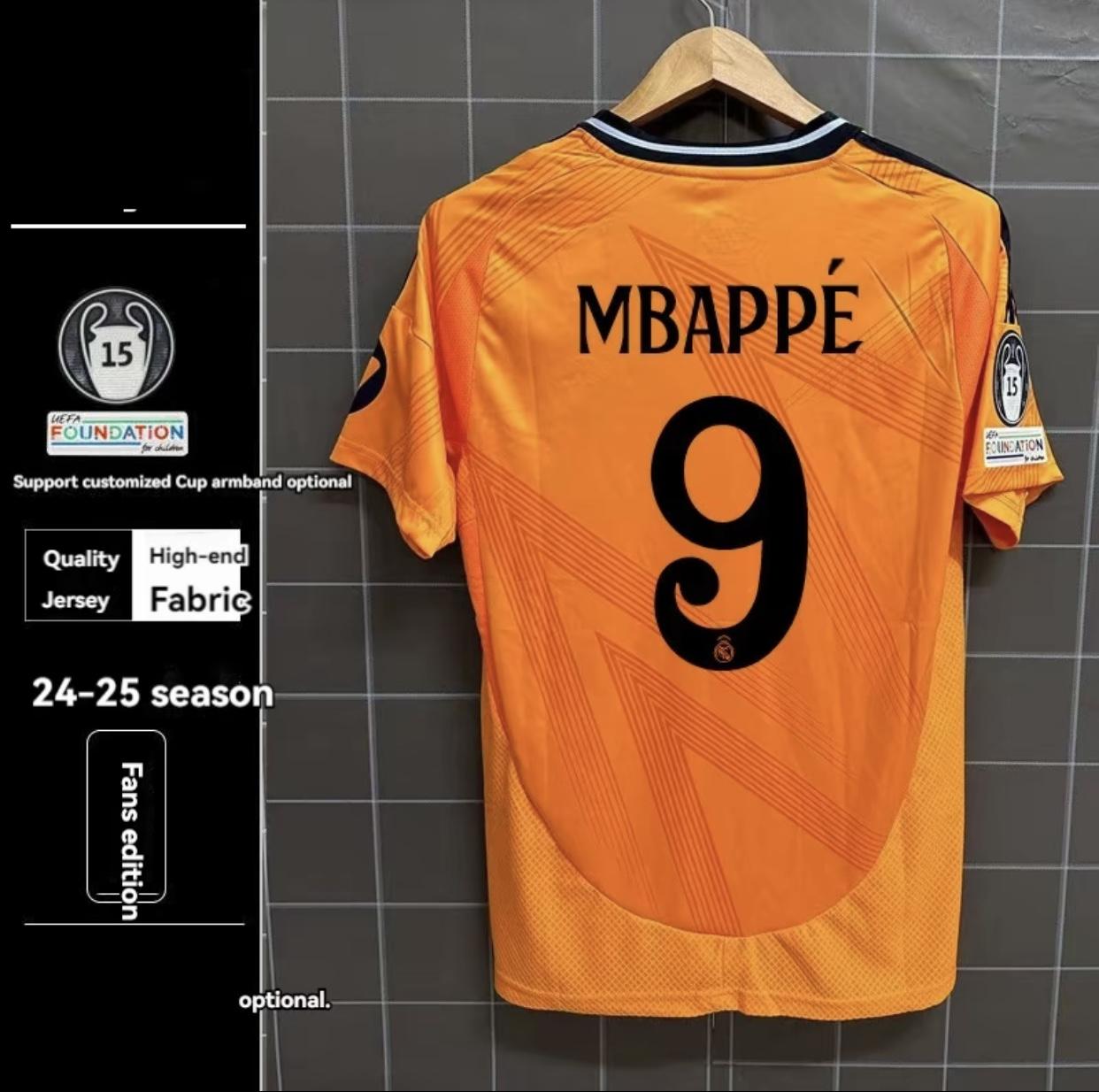 Soccer jerseyFan version24-25 away shortsleevedMadrid jersey# 9 Mbappe