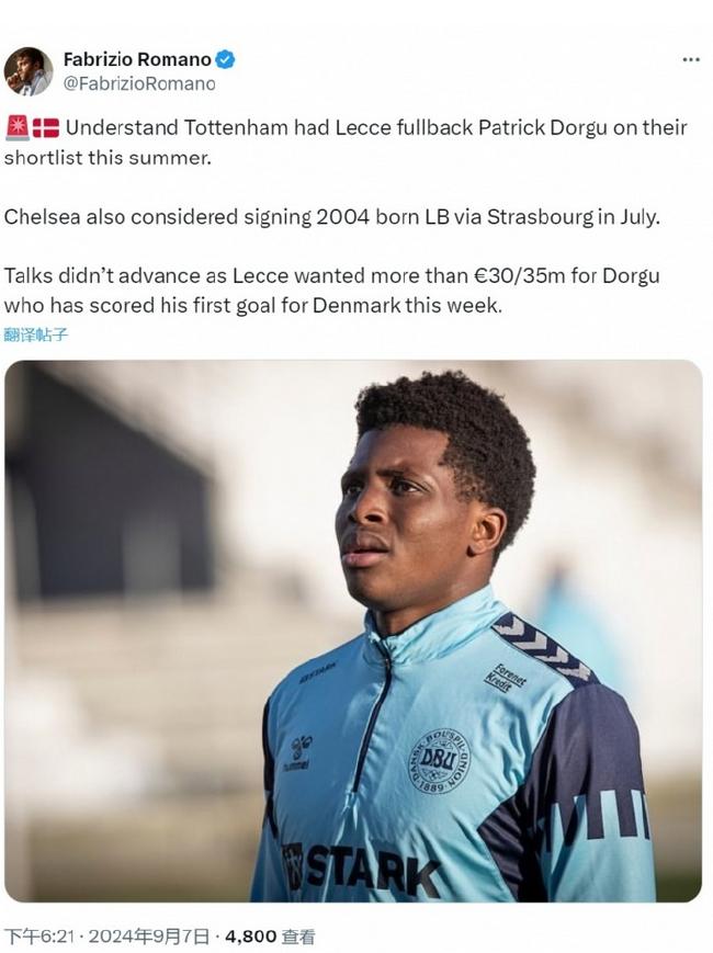 Romano: Lecce 19-year-old youngster Dolce has attracted the attention of a number of clubs[weirushui]