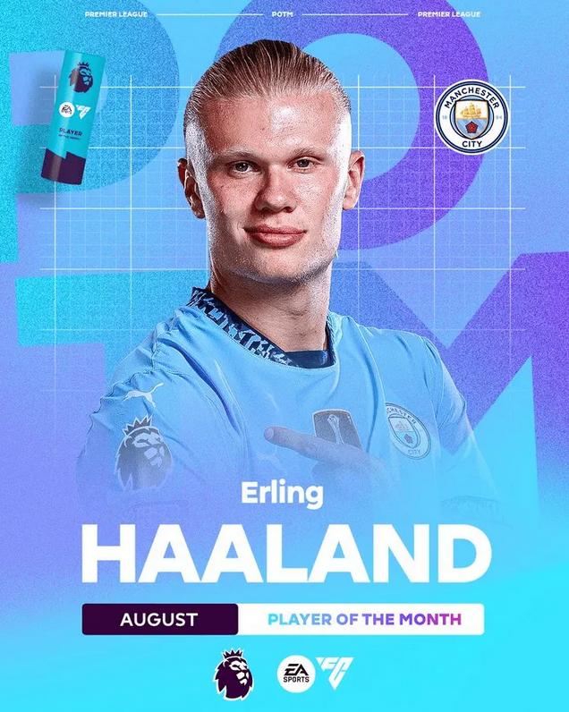 Official: Premier League Player of the Month for August Haaland scored 7 goals in 3 games[weirushui]