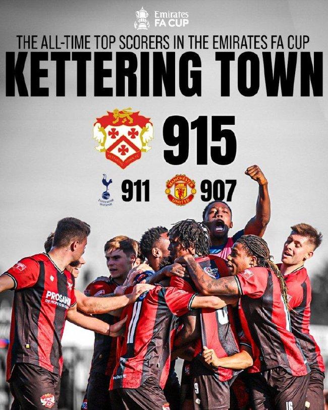 Fa Cup all-time scoring list: Seventh-tier Kettering Town lead with 915 goals[weirushui]