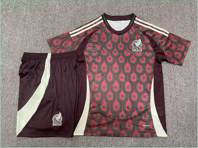 2425 Mexico home short-sleeved half-pull training uniform player jersey set