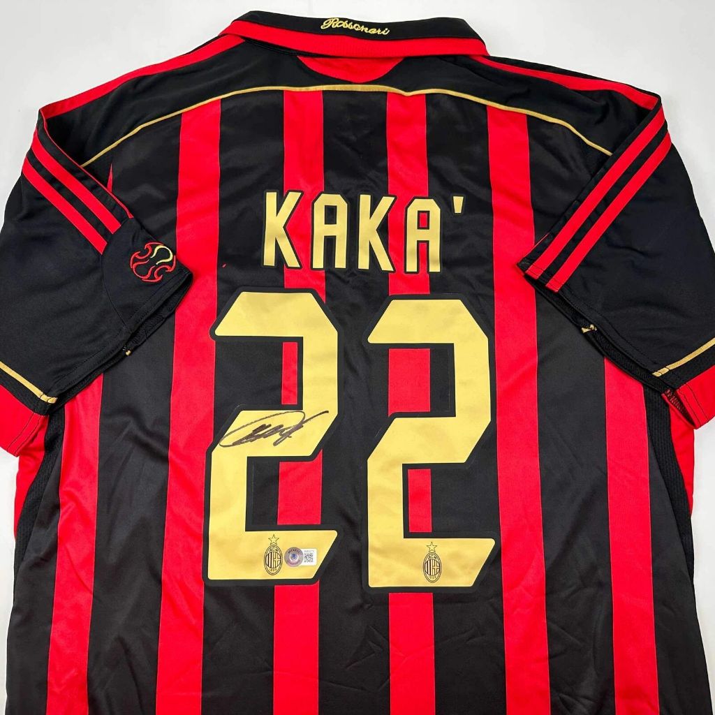 AutografiadoFirmado Ricardo Kaka AC Milan NegroRojo Camiseta De Fútbol Beckett BAS COA