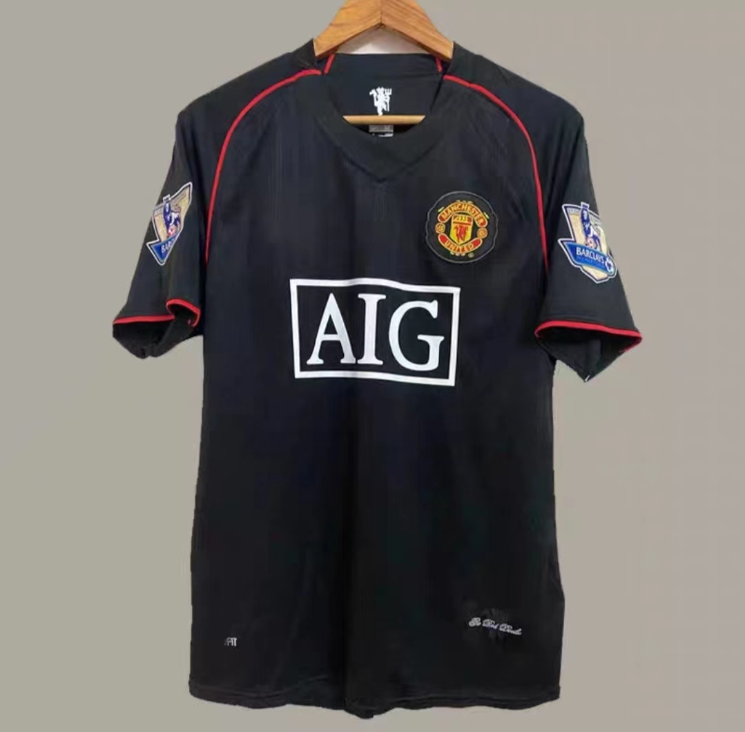 07 08 Red Devils Manchester United away long and short sleeve football kit set Ronaldo Rooney Giggs retro jersey jersey