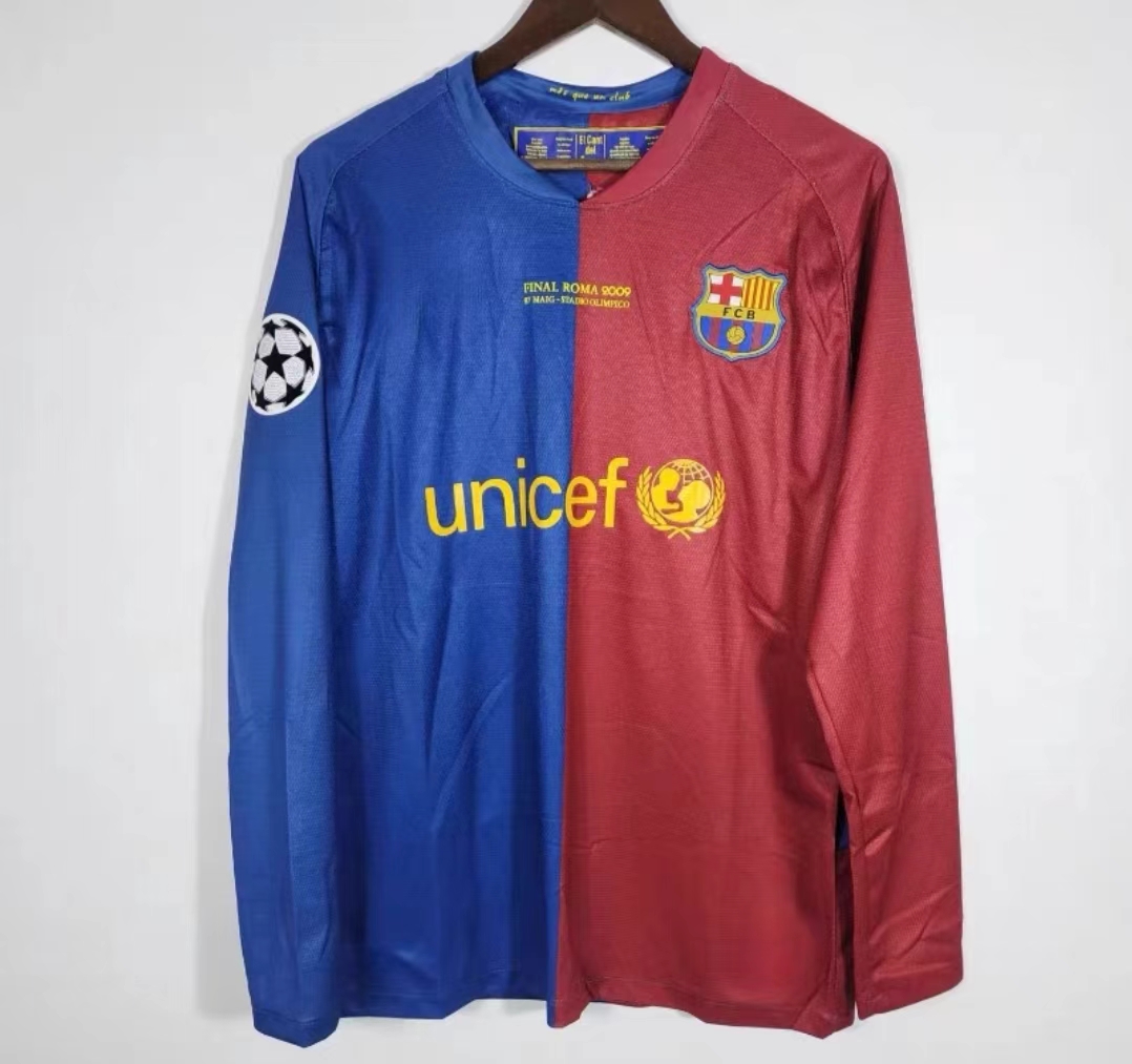 0809 Champions League version of Barcelona home jersey Long sleeve retro Barcelona 10 Messi football jersey