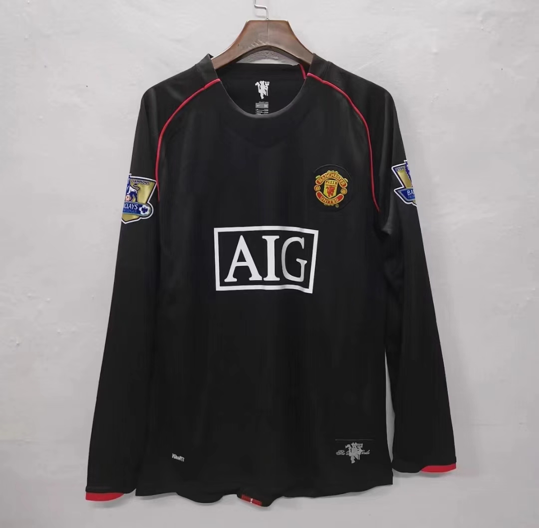 07 08 Red Devils Manchester United away long-sleeved football kit set Ronaldo Rooney Giggs retro jersey jersey
