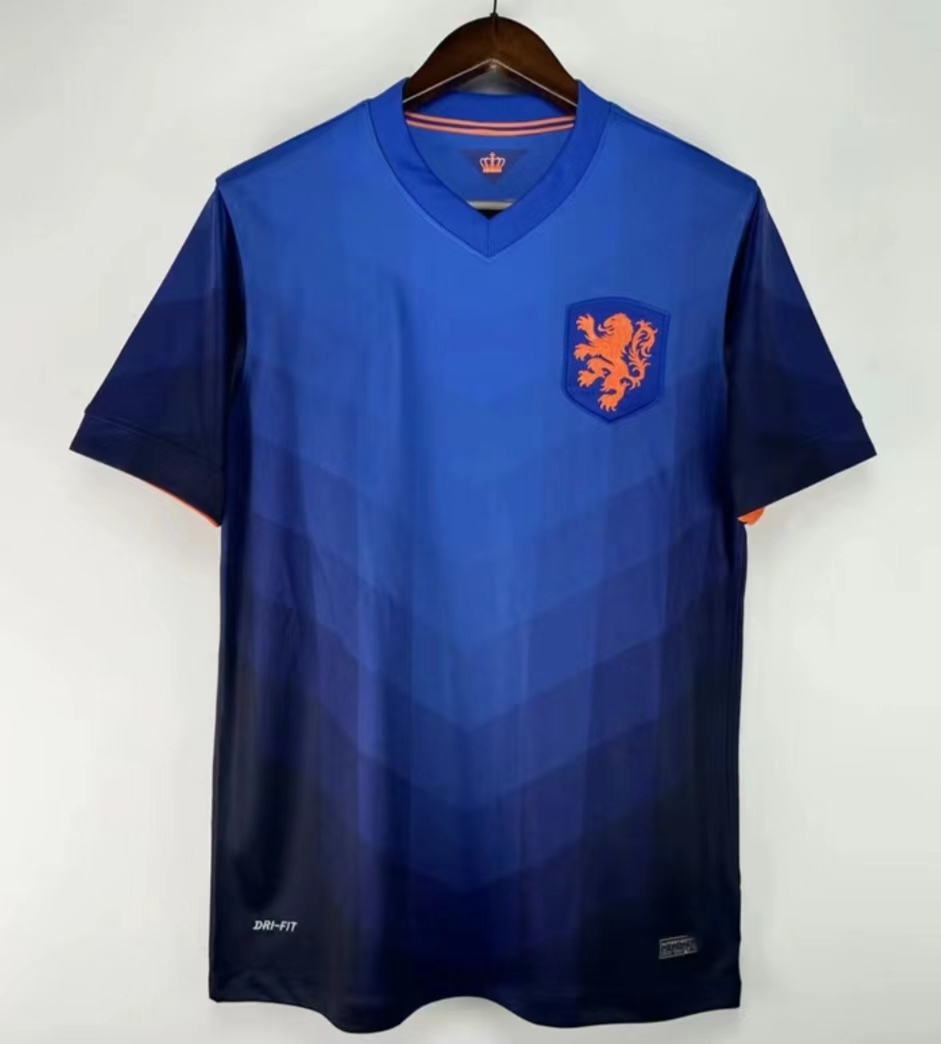 2014 Netherlands away throwback shirt/football shirt/wave shirt/blue top