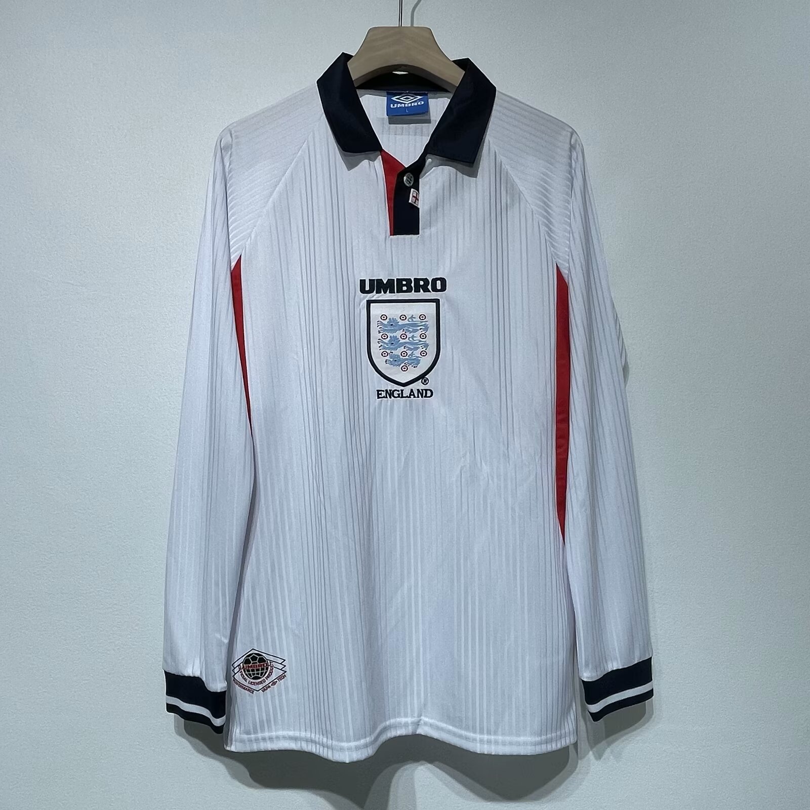 Vintage 1998 England home No. 7 Beckham football jersey wave shirt long sleeve classic white