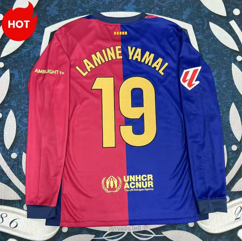 2425 Home Soccer Jersey Red Blue Yamal 19 Long Sleeve