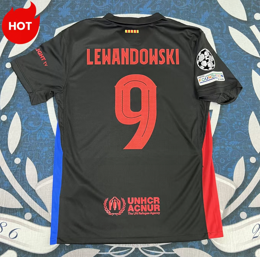 2425 Black Away Lewandowski 9 Short Sleeve Soccer Jersey
